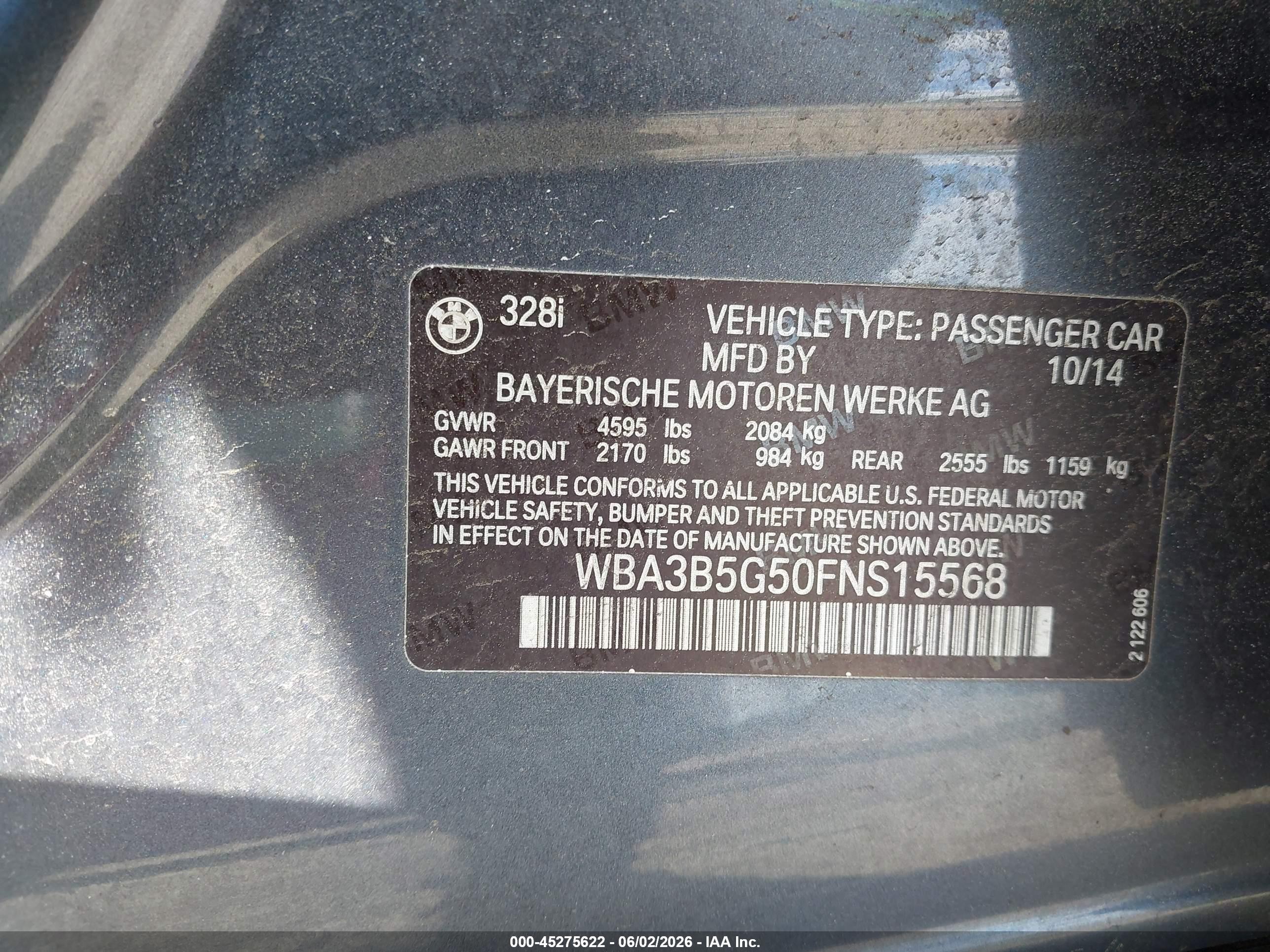 2015 Bmw 328i Xdrive Серый vin: WBA3B5G50FNS15568