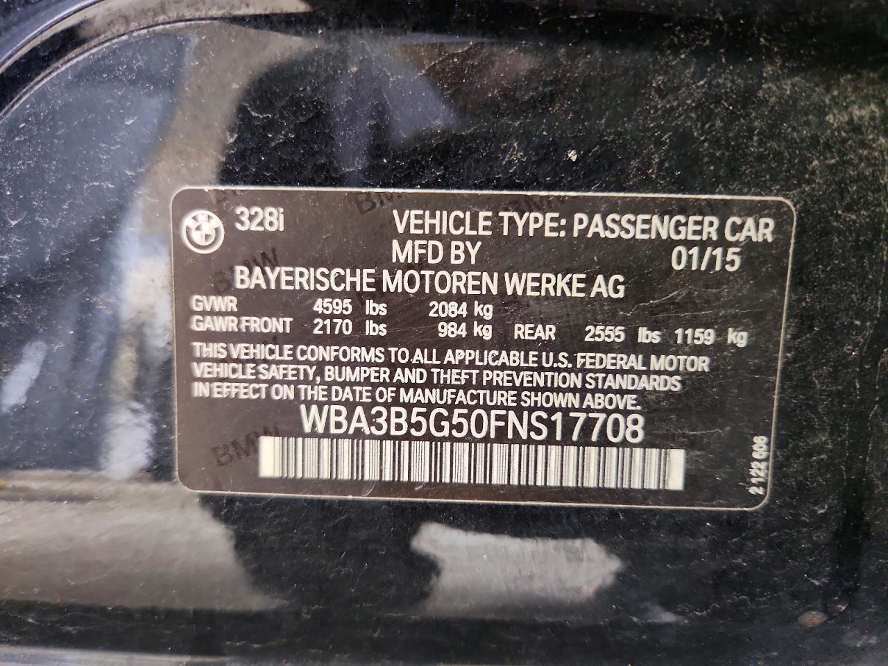 2015 Bmw 328 Xi Sulev Black vin: WBA3B5G50FNS17708