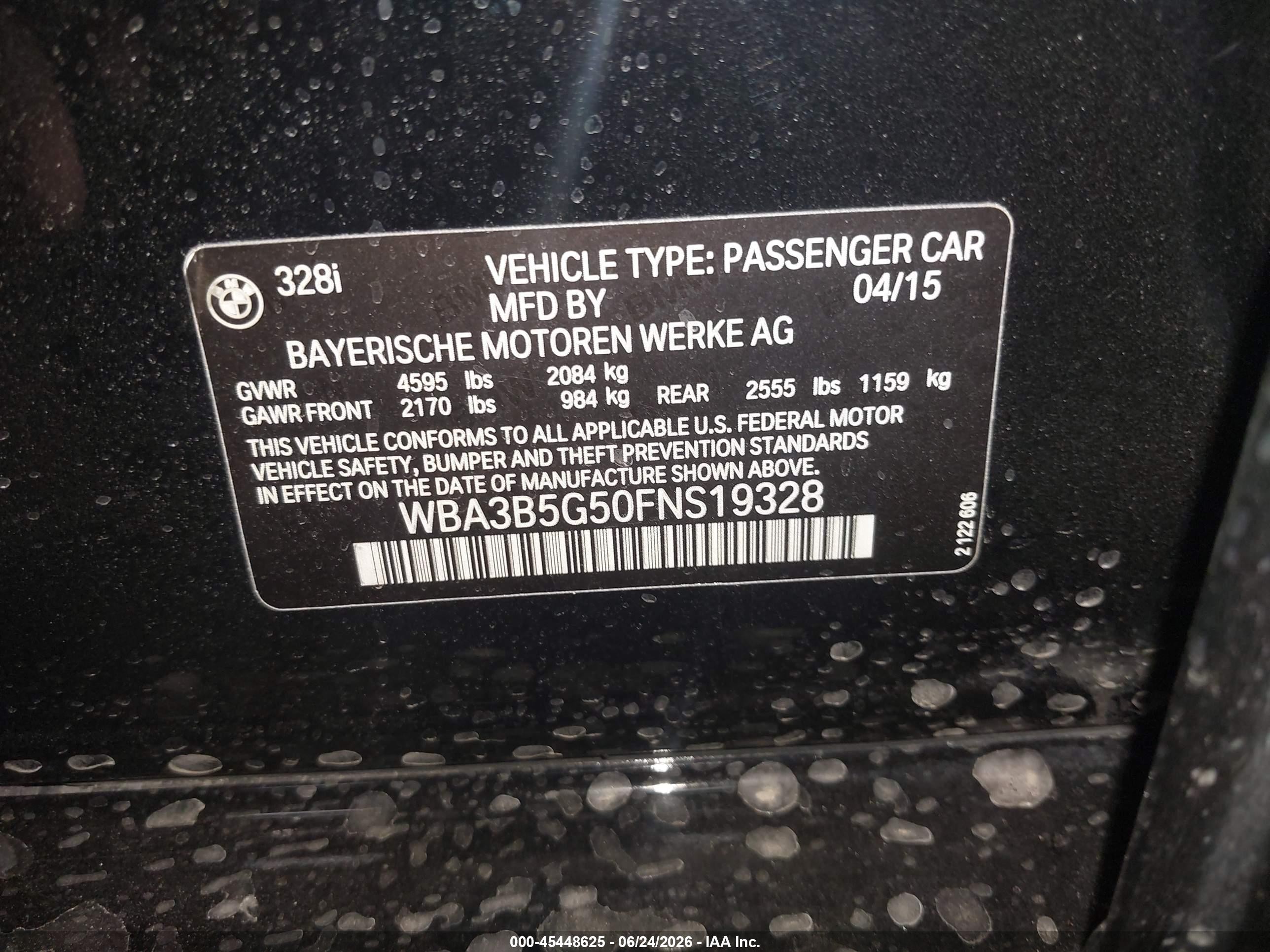 2015 Bmw 328i Xdrive Black vin: WBA3B5G50FNS19328