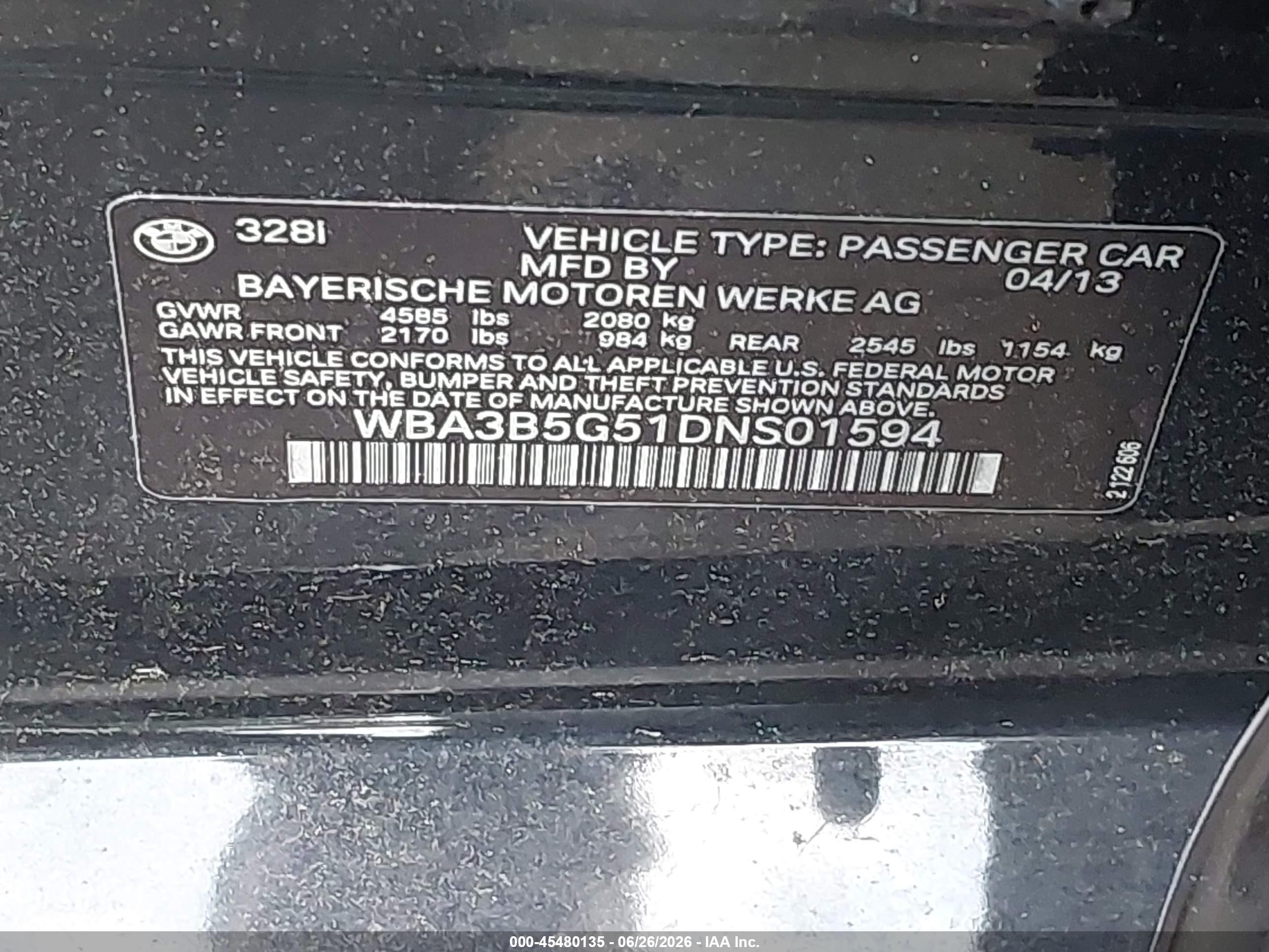 2013 Bmw 328i Xdrive Black vin: WBA3B5G51DNS01594