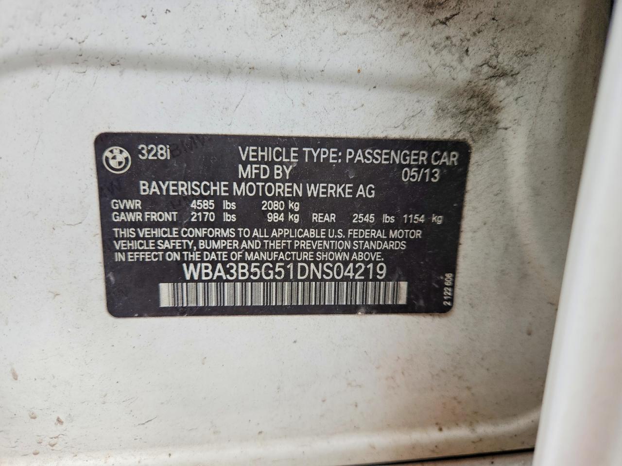 2013 Bmw 328 Xi Sulev White vin: WBA3B5G51DNS04219