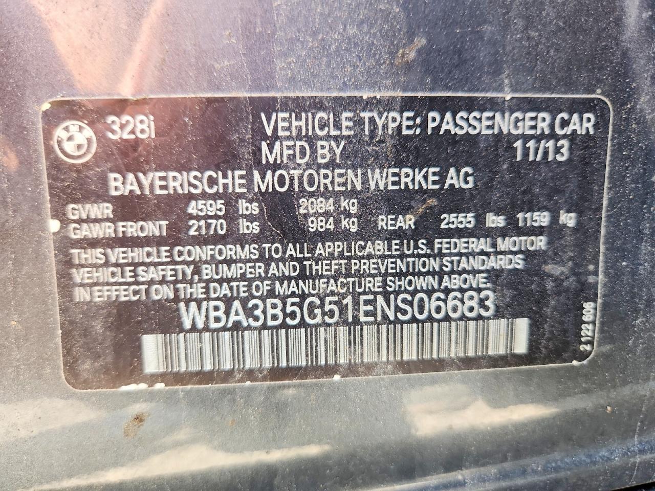 2014 Bmw 328 Xi Sulev Gray vin: WBA3B5G51ENS06683