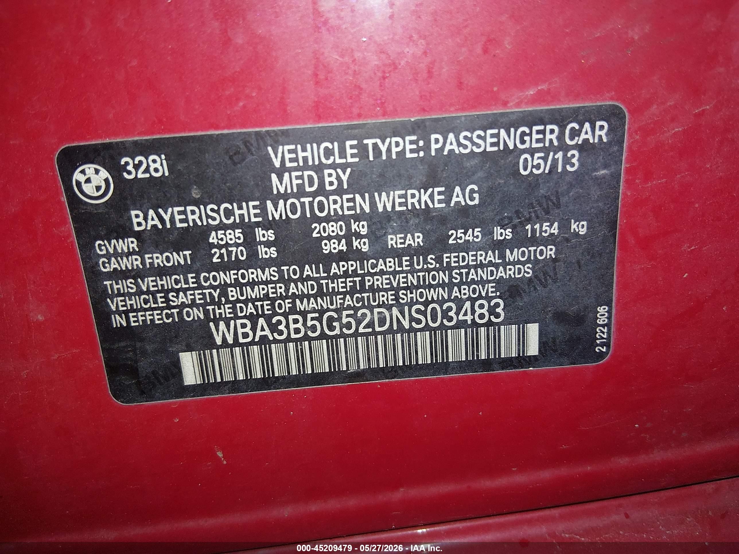 2013 Bmw 328i Xdrive Red vin: WBA3B5G52DNS03483