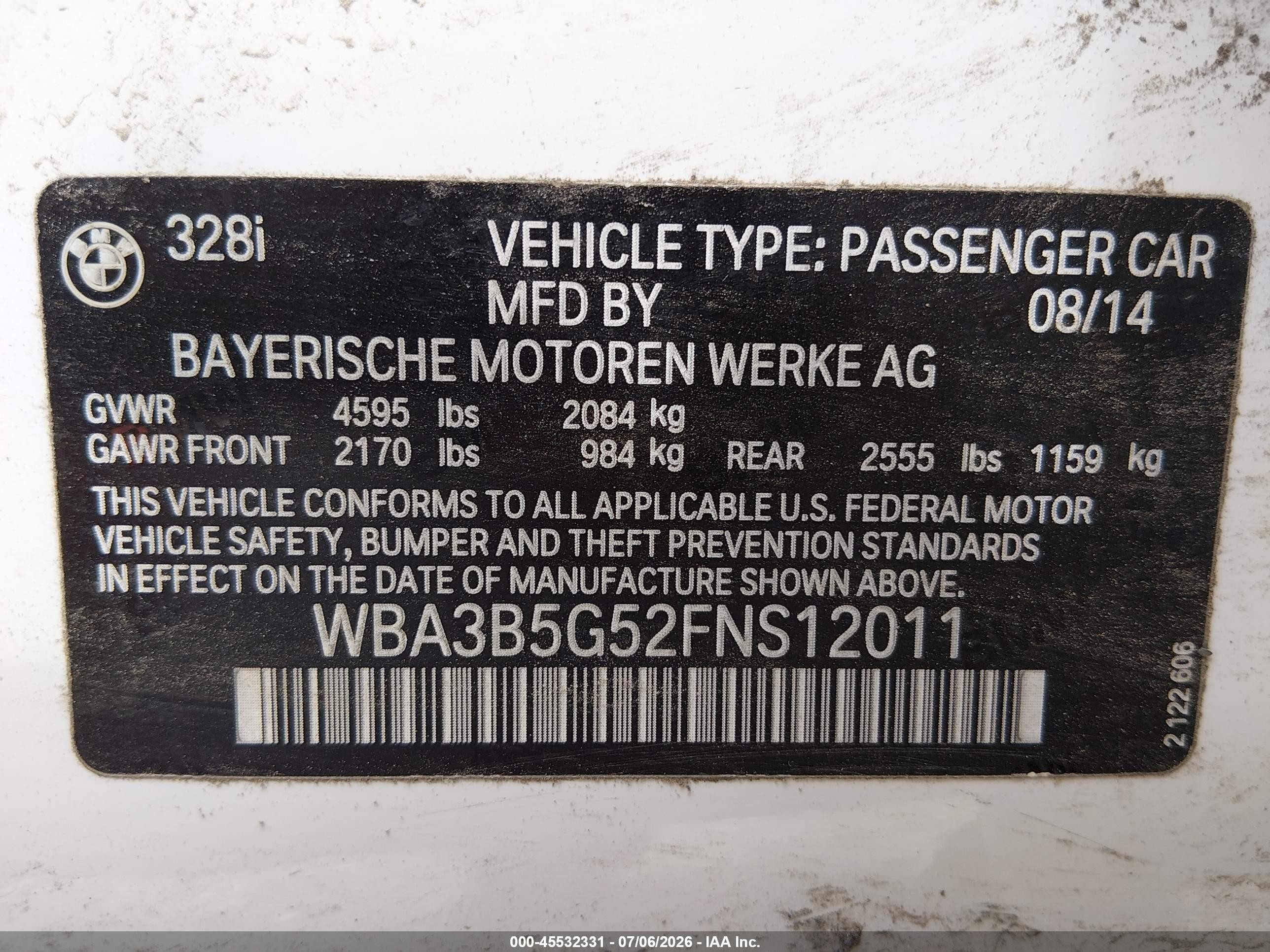 2015 Bmw 328i Xdrive Белый vin: WBA3B5G52FNS12011