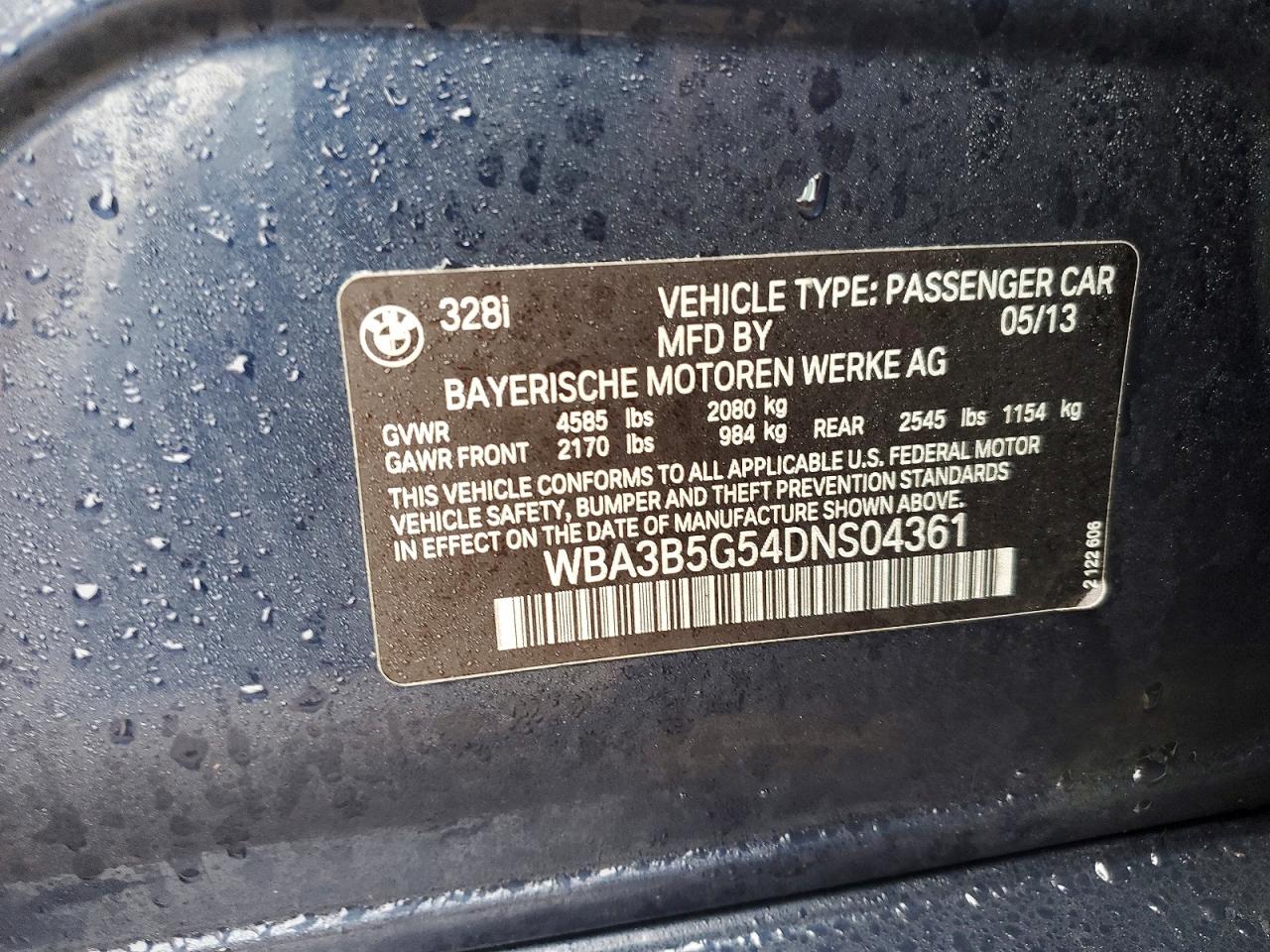 2013 Bmw 328 Xi Sulev Blue vin: WBA3B5G54DNS04361
