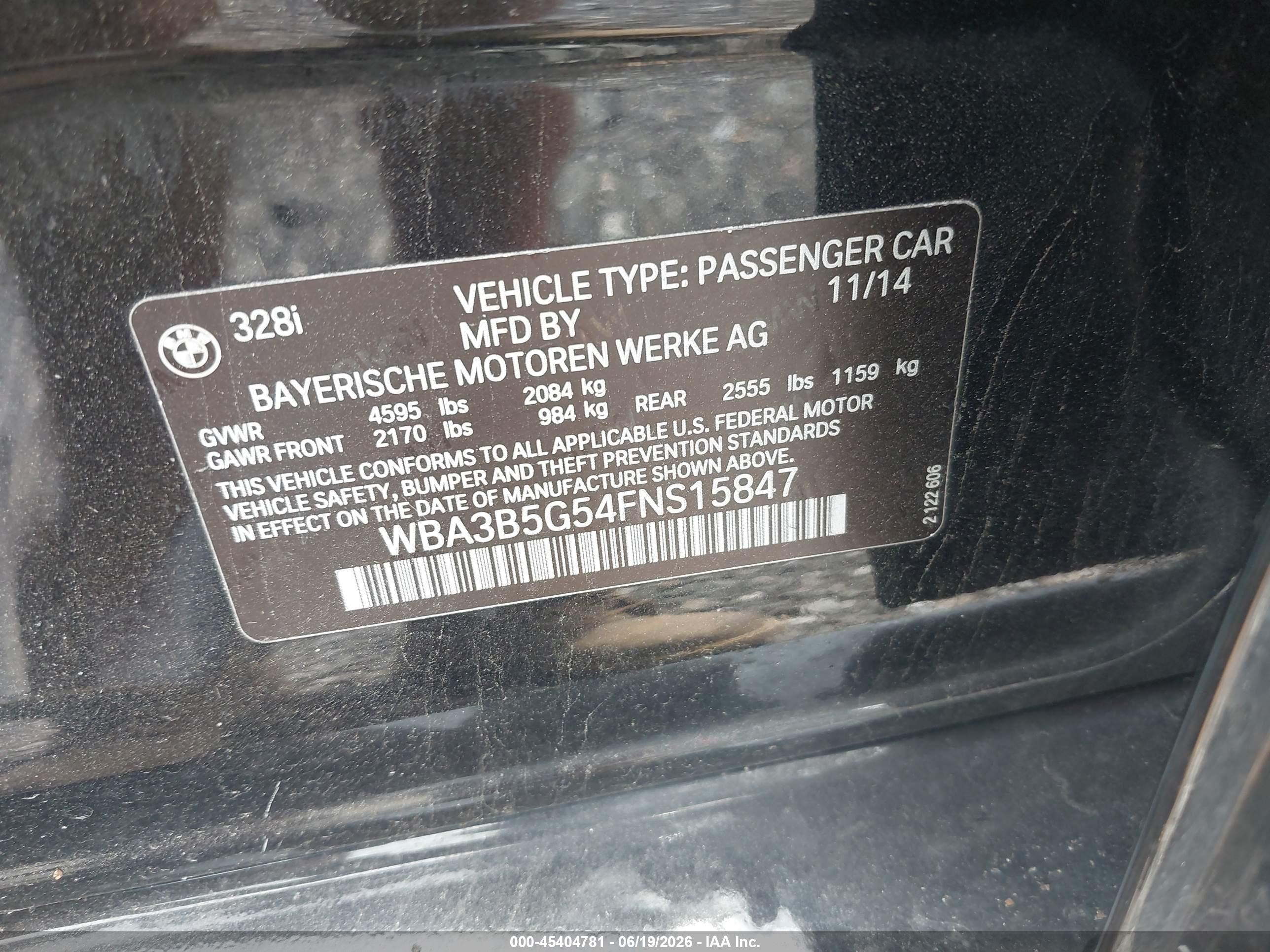 2015 Bmw 328i Xdrive Black vin: WBA3B5G54FNS15847