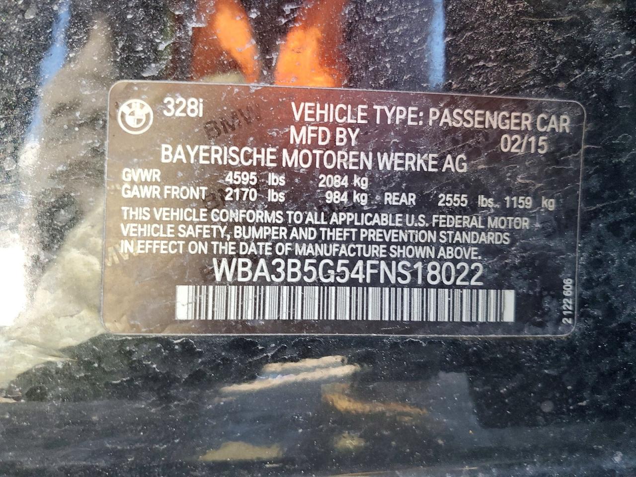 2015 Bmw 328 Xi Sulev Black vin: WBA3B5G54FNS18022