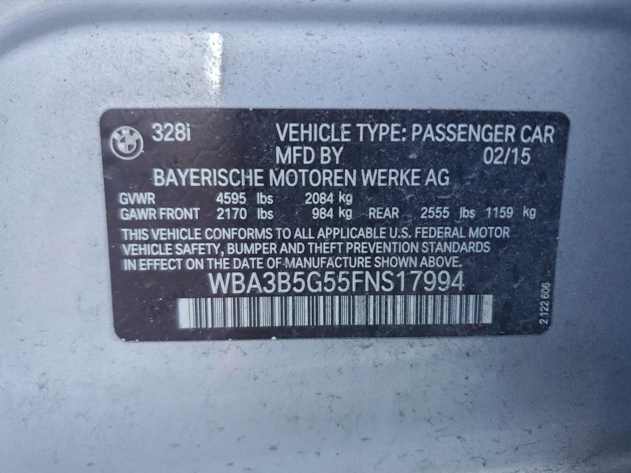 2015 Bmw 328 Xi Sulev Silver vin: WBA3B5G55FNS17994