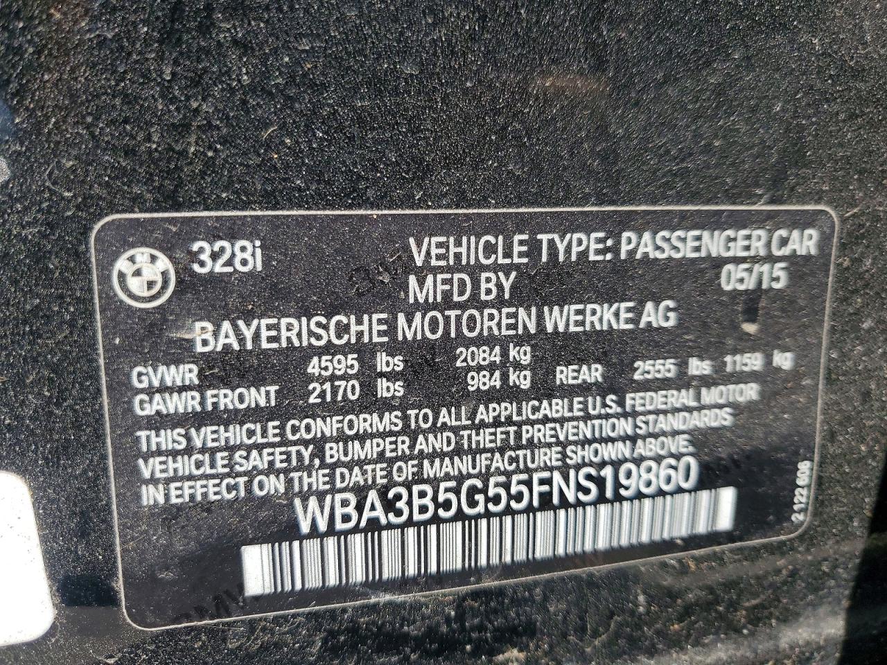 2015 Bmw 328 Xi Sulev Black vin: WBA3B5G55FNS19860