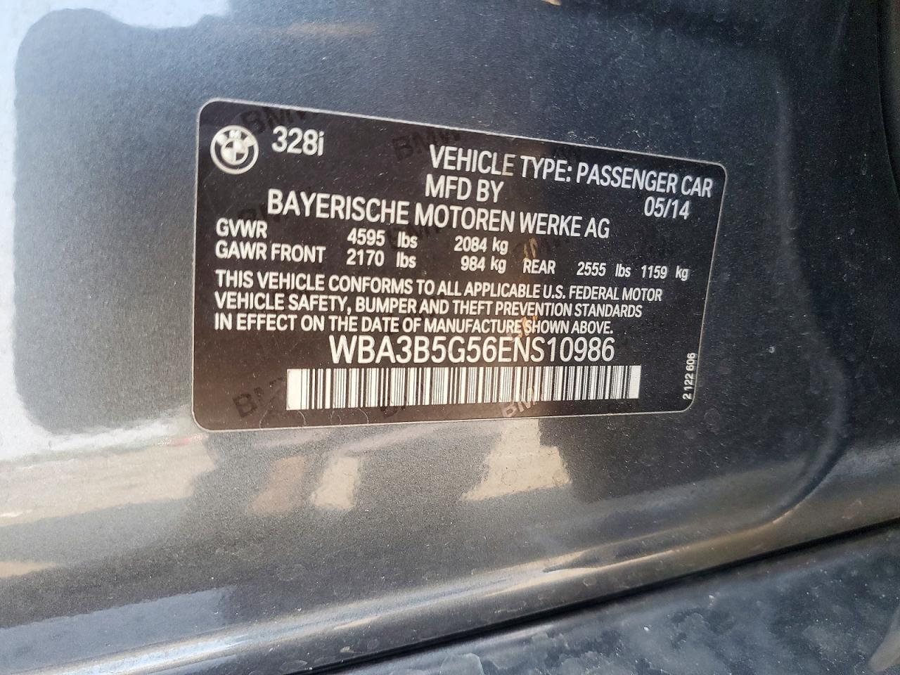 2014 Bmw 328 Xi Sulev Gray vin: WBA3B5G56ENS10986