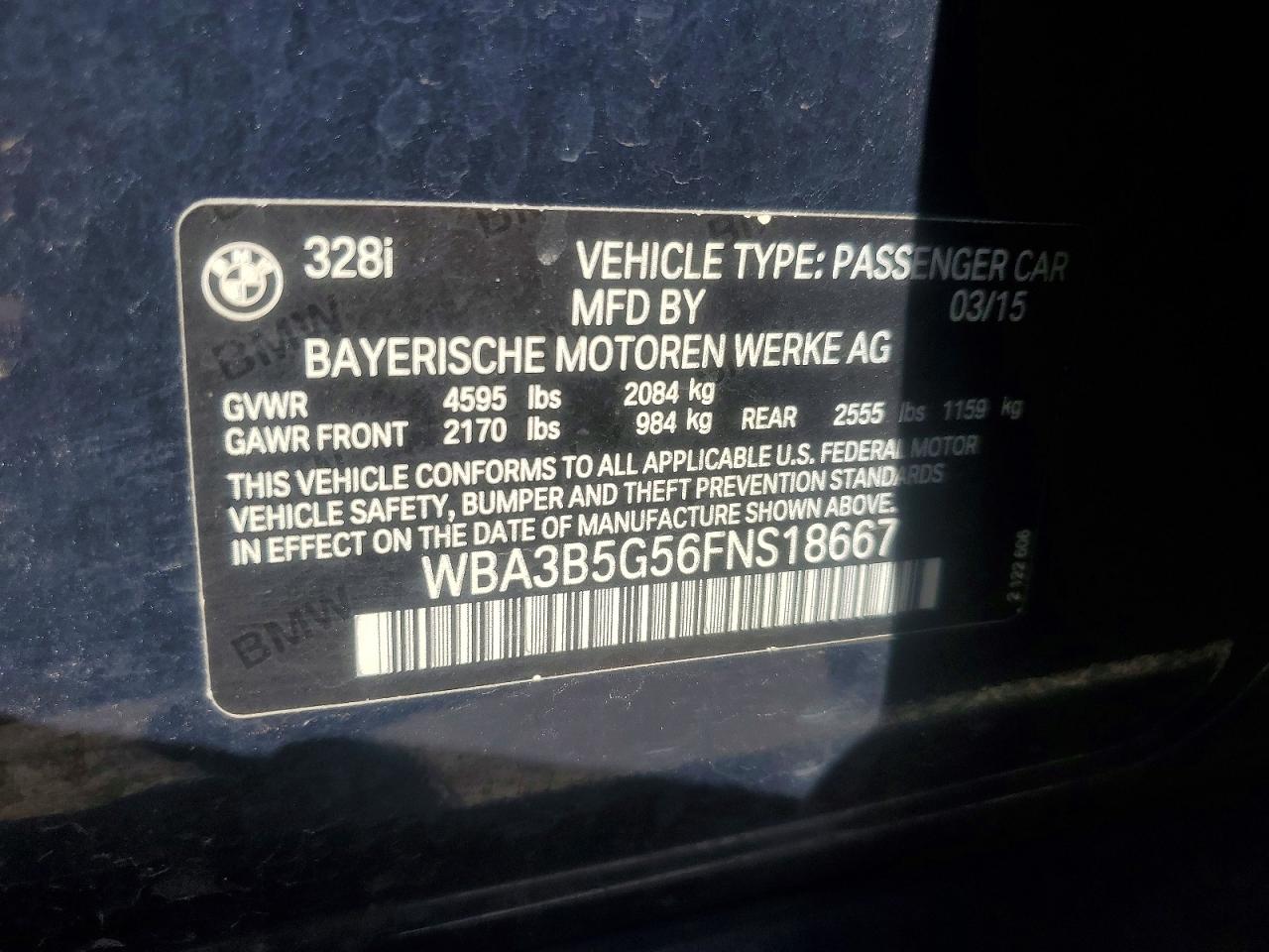 2015 Bmw 328 Xi Sulev Blue vin: WBA3B5G56FNS18667