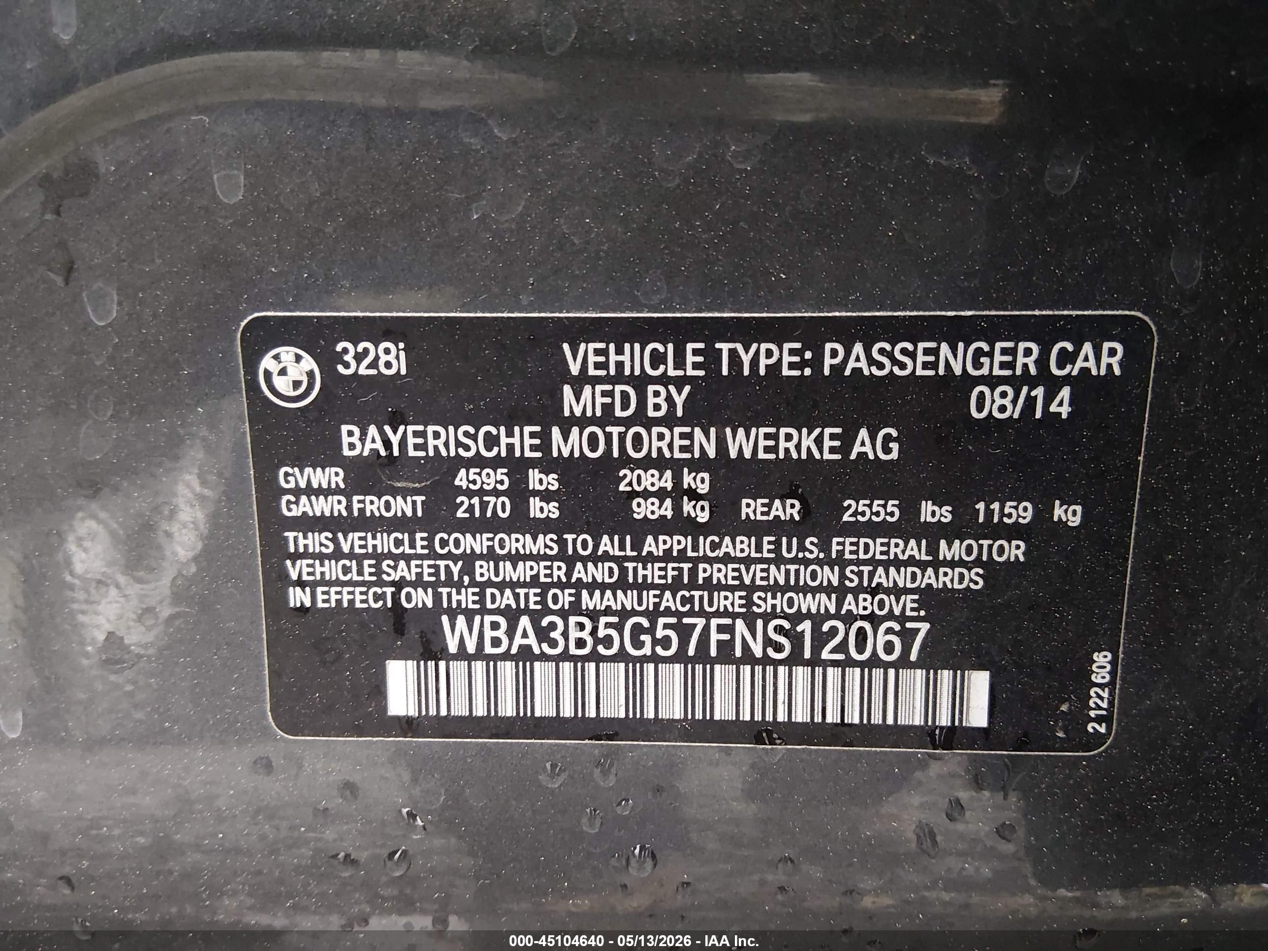2015 Bmw 328i Xdrive Gray vin: WBA3B5G57FNS12067