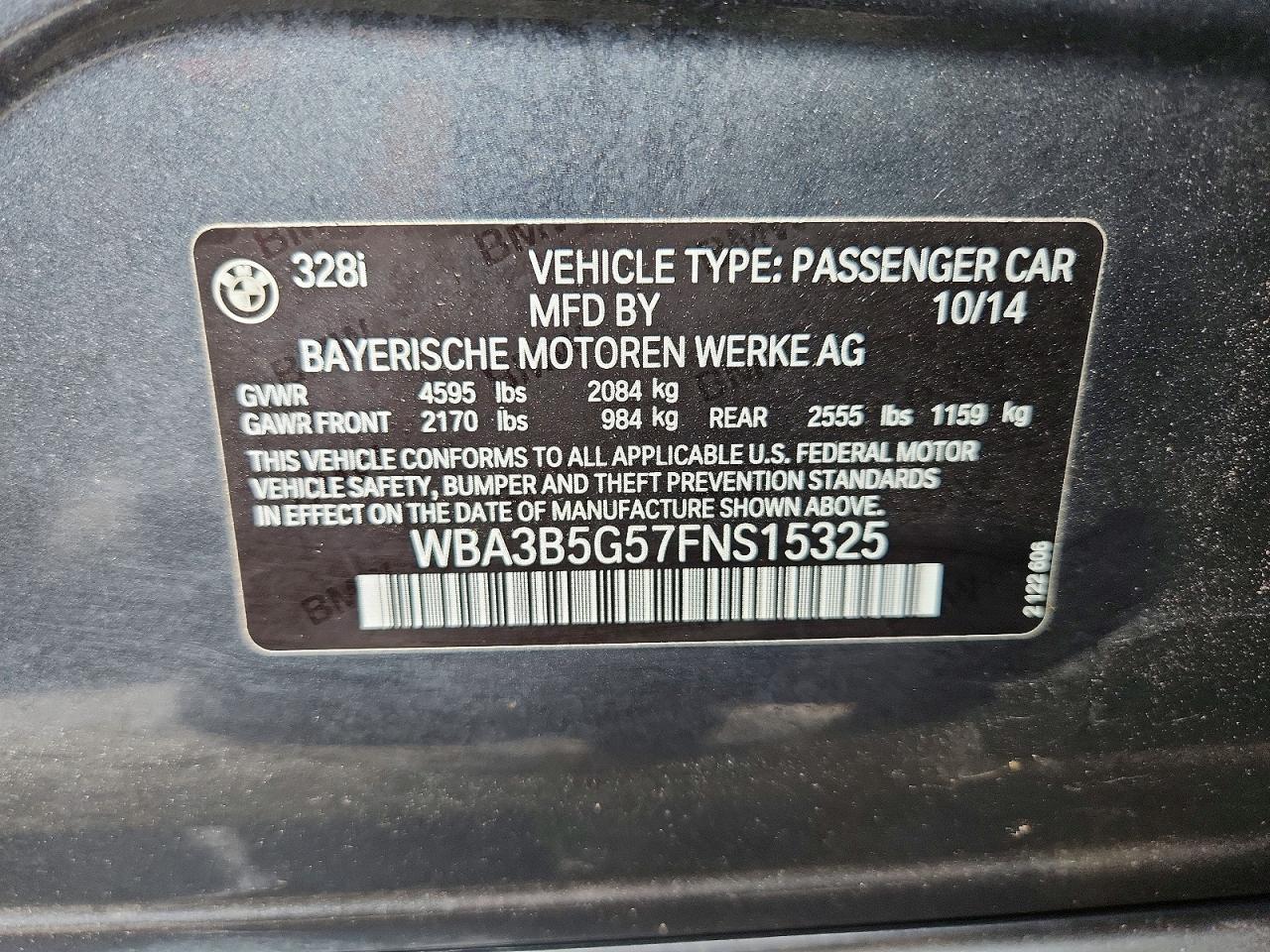 2015 Bmw 328 Xi Sulev Gray vin: WBA3B5G57FNS15325