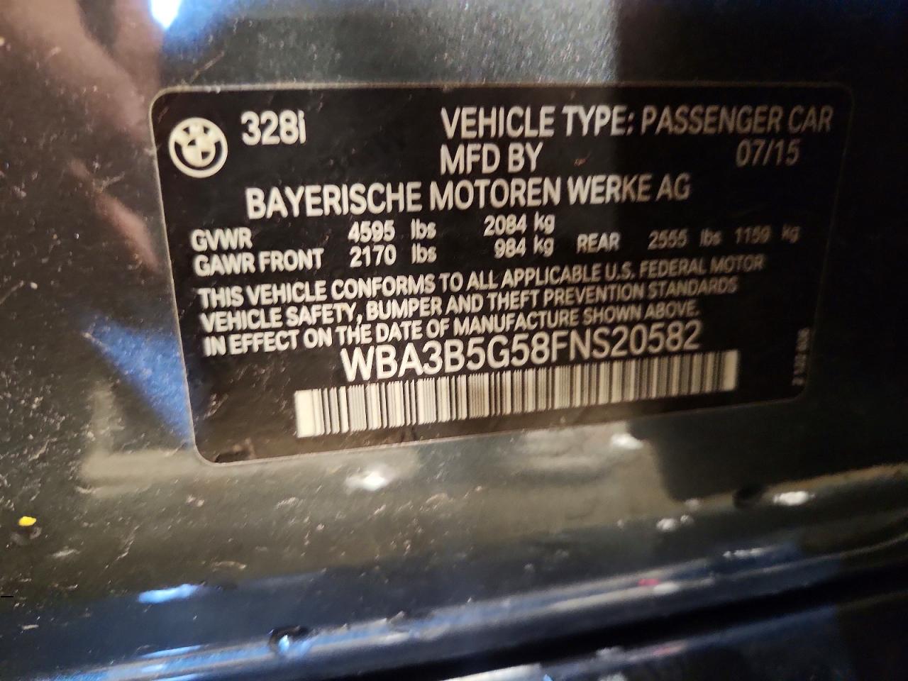 2015 Bmw 328 Xi Sulev Gray vin: WBA3B5G58FNS20582