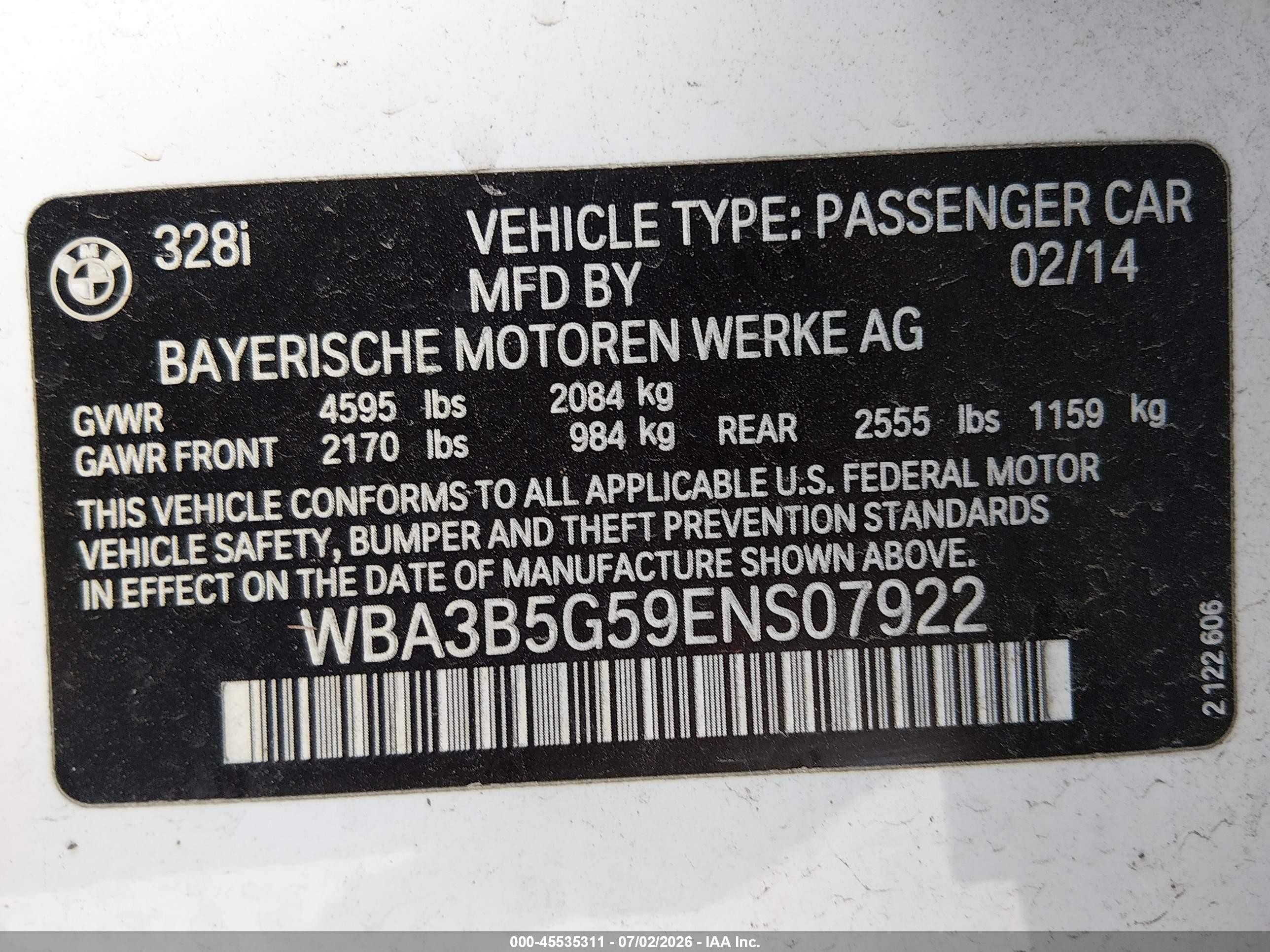 2014 Bmw 328i Xdrive White vin: WBA3B5G59ENS07922