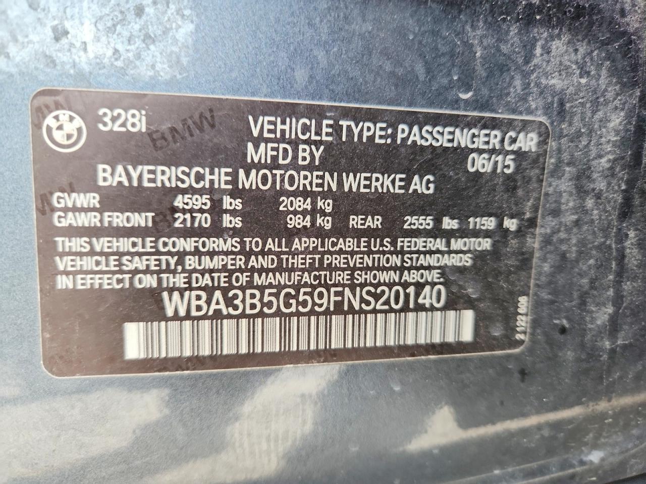 2015 Bmw 328 Xi Sulev Gray vin: WBA3B5G59FNS20140