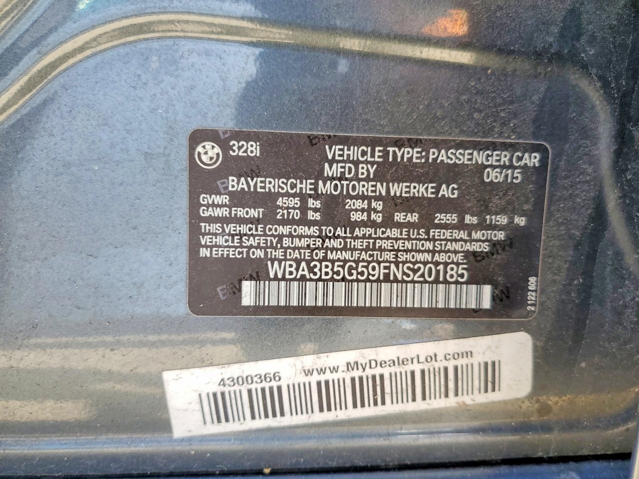 2015 Bmw 328 Xi Sulev Charcoal vin: WBA3B5G59FNS20185