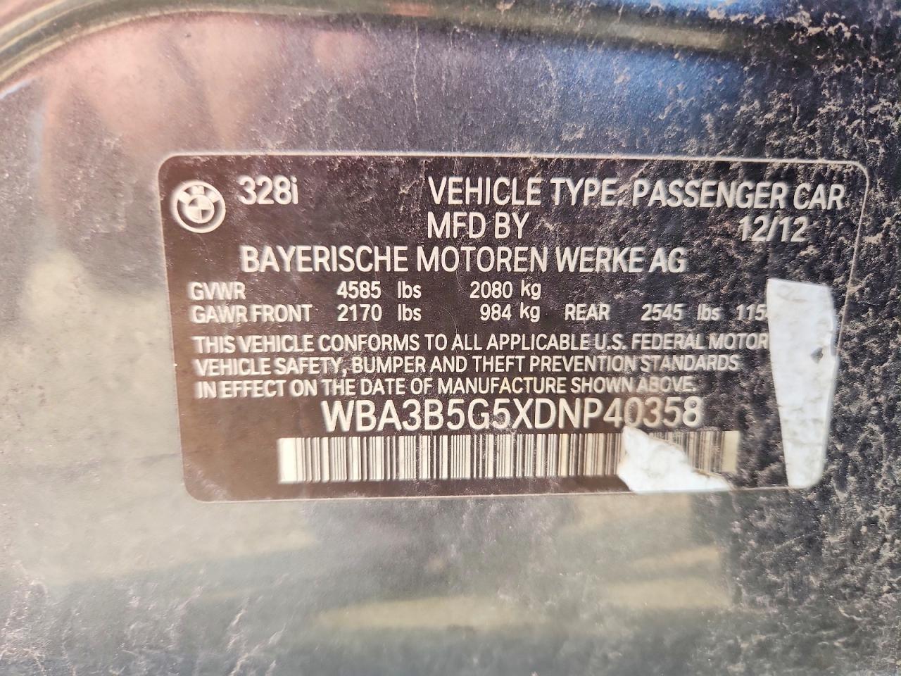 2013 Bmw 328 Xi Sulev Gray vin: WBA3B5G5XDNP40358
