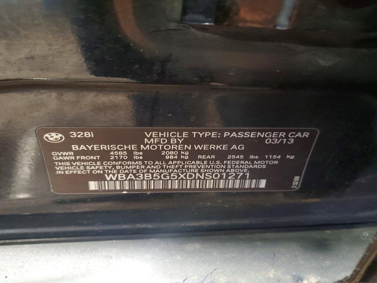 2013 Bmw 328 Xi Sulev Black vin: WBA3B5G5XDNS01271
