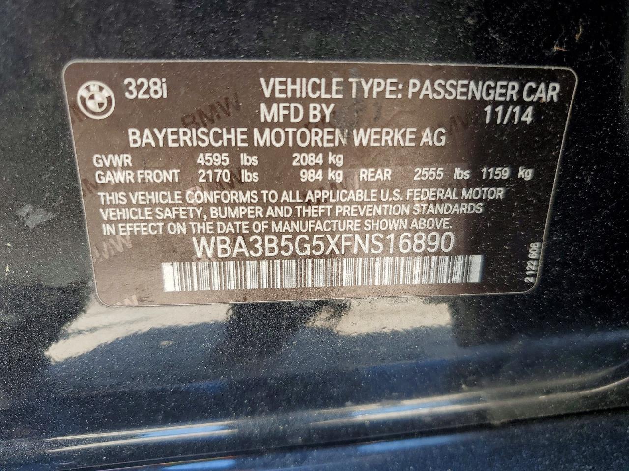 2015 Bmw 328 Xi Sulev Black vin: WBA3B5G5XFNS16890