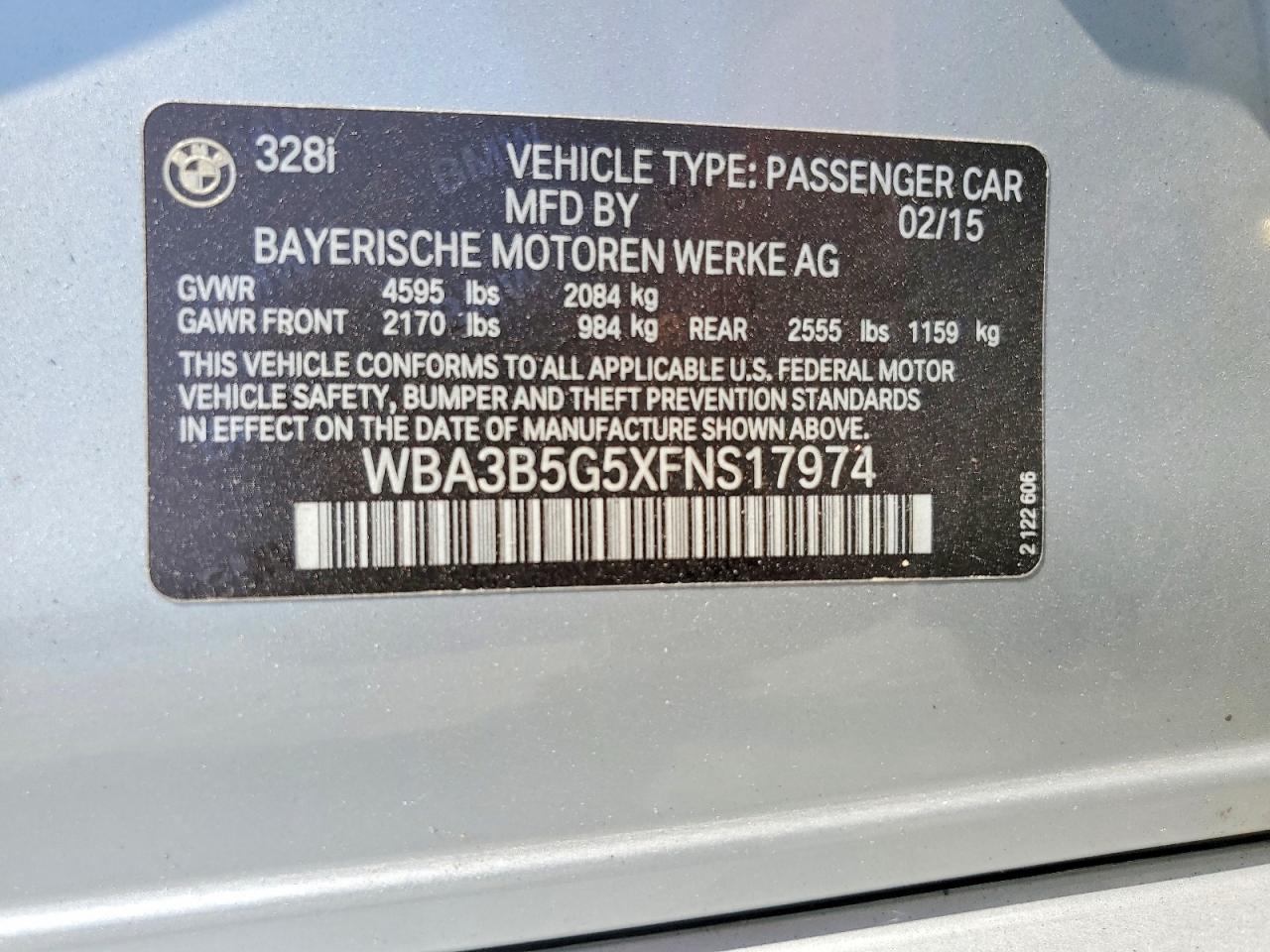 2015 Bmw 328 Xi Sulev Silver vin: WBA3B5G5XFNS17974