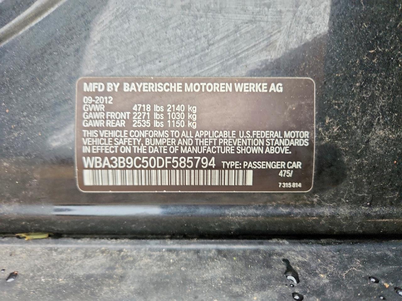 2013 Bmw 335 Xi Черный vin: WBA3B9C50DF585794