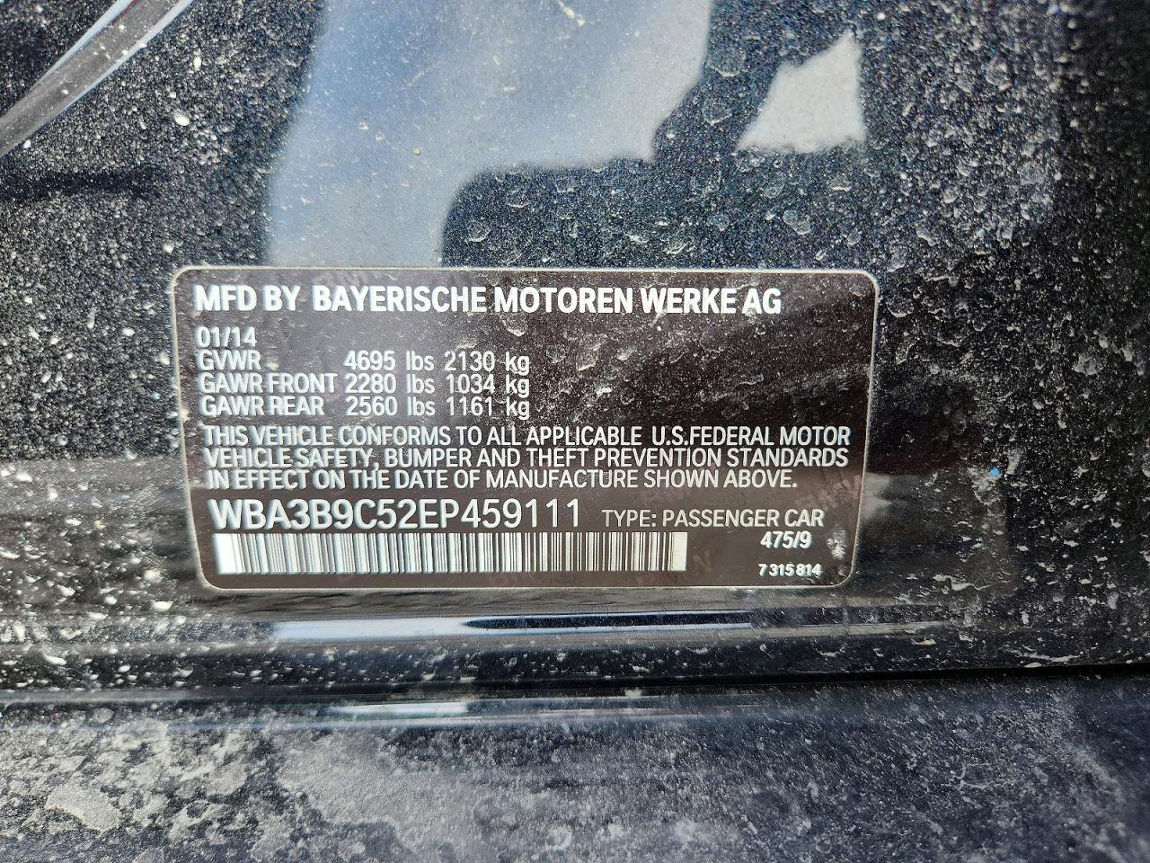 2014 Bmw 335 Xi Black vin: WBA3B9C52EP459111