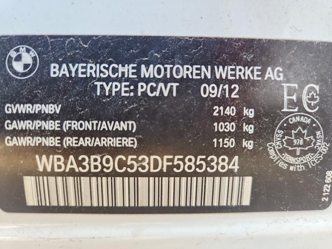 2013 Bmw 335 I White vin: WBA3B9C53DF585384