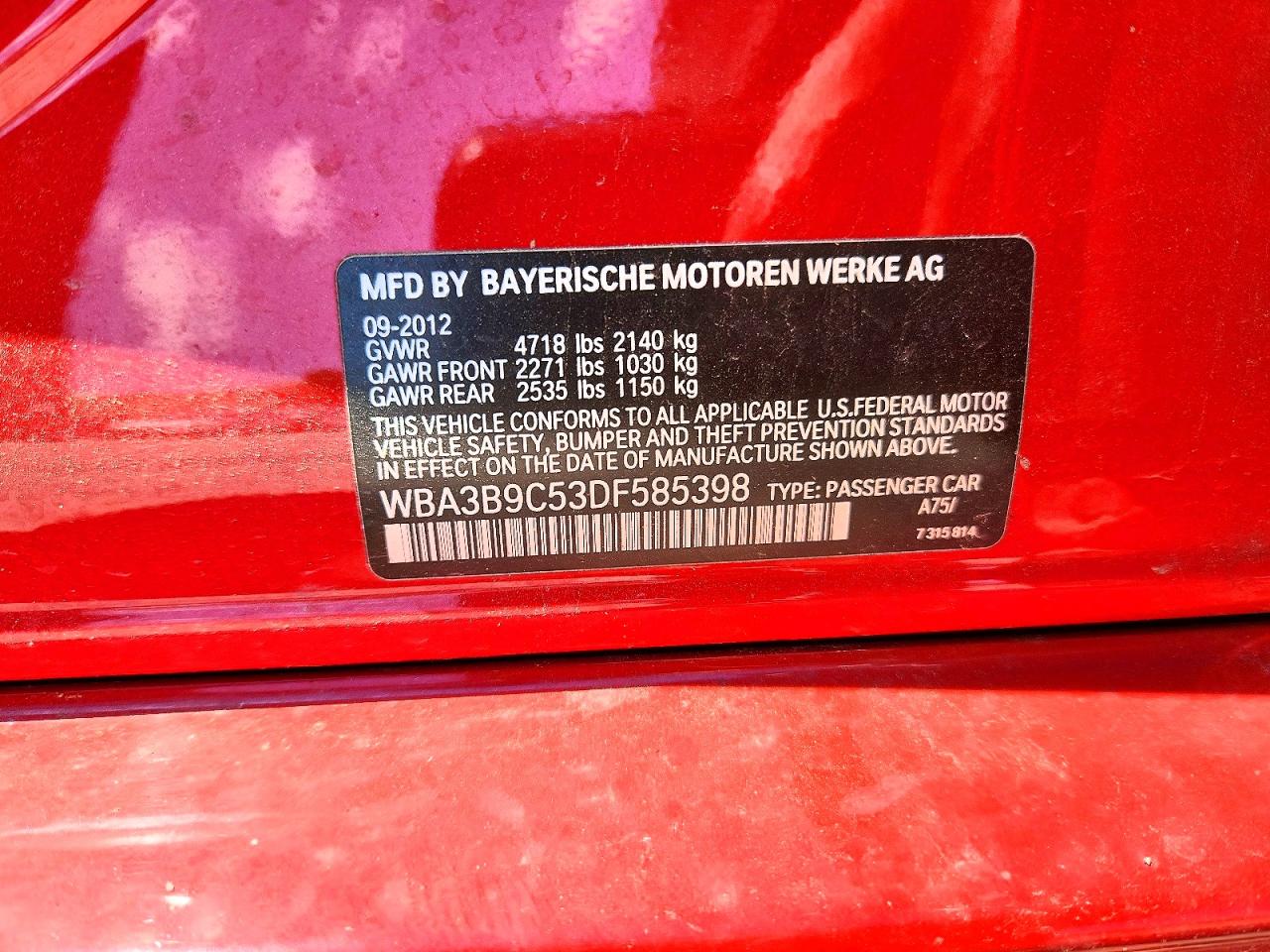 2013 Bmw 335 Xi Red vin: WBA3B9C53DF585398