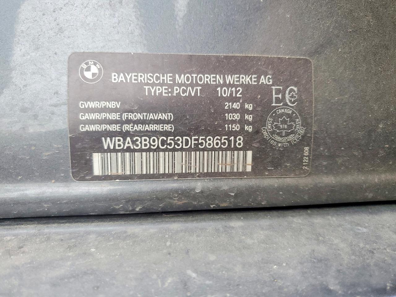 2013 Bmw 335 Xi Charcoal vin: WBA3B9C53DF586518
