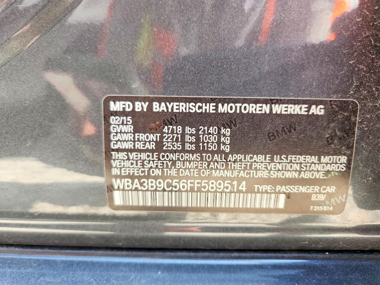 2015 Bmw 335 Xi Gray vin: WBA3B9C56FF589514