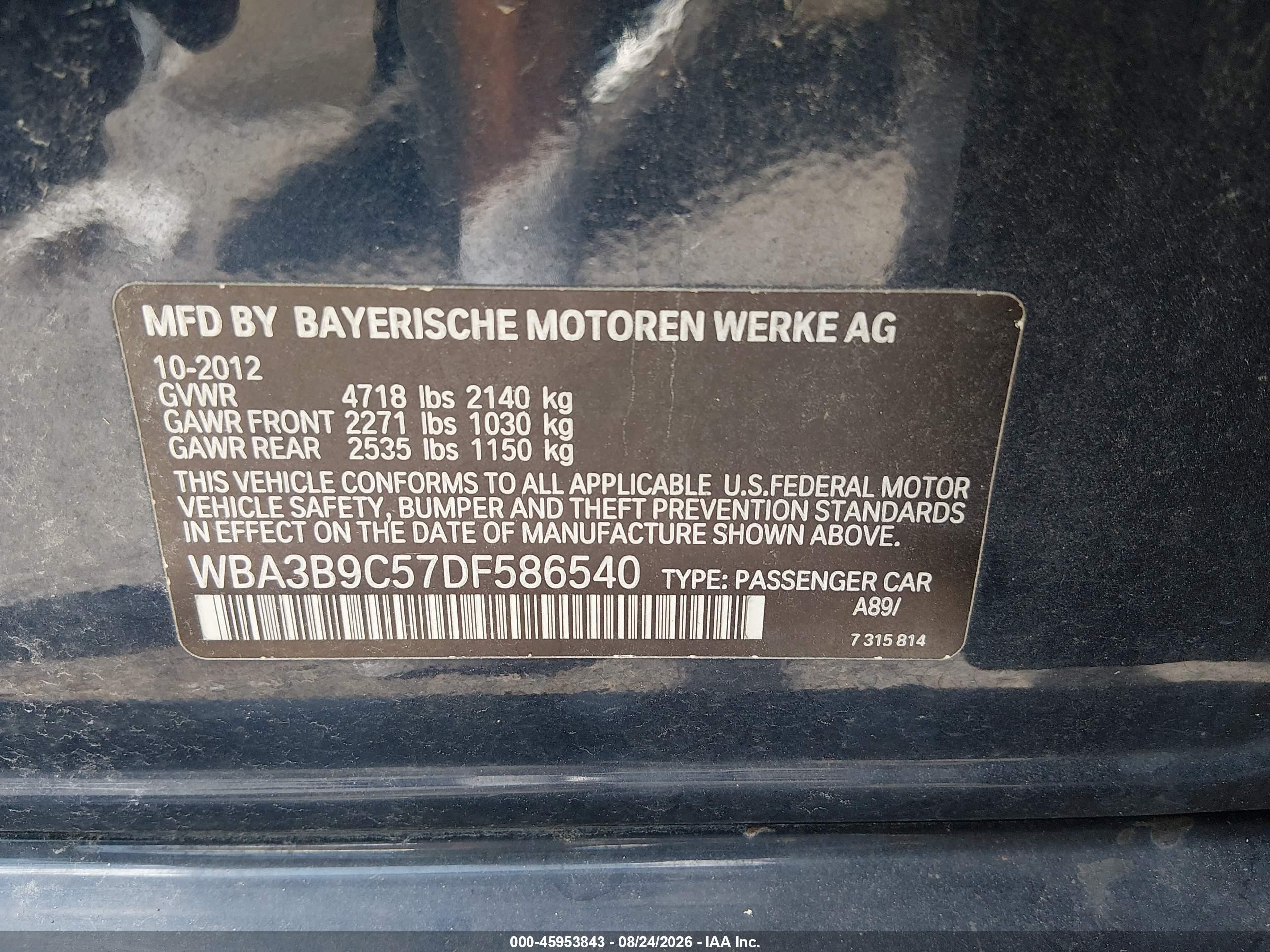 2013 Bmw 335i Xdrive Blue vin: WBA3B9C57DF586540