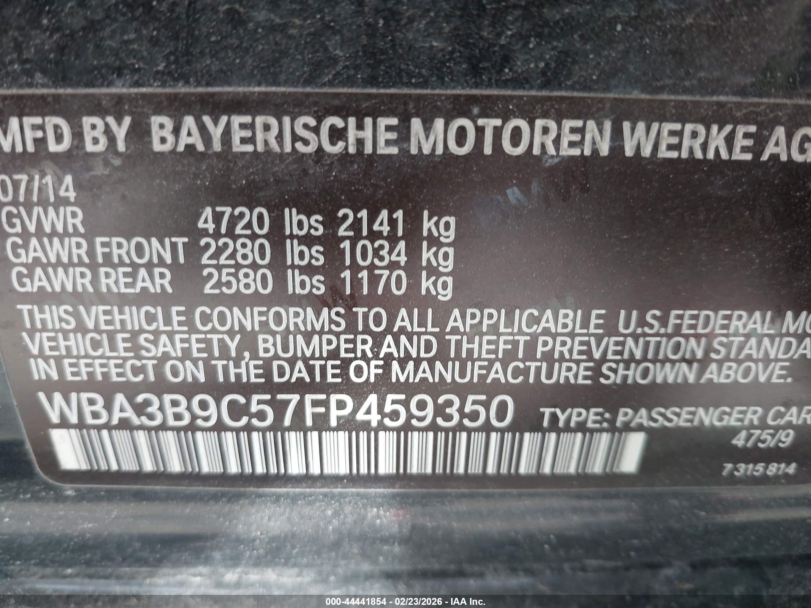 2015 Bmw 335i Xdrive Black vin: WBA3B9C57FP459350