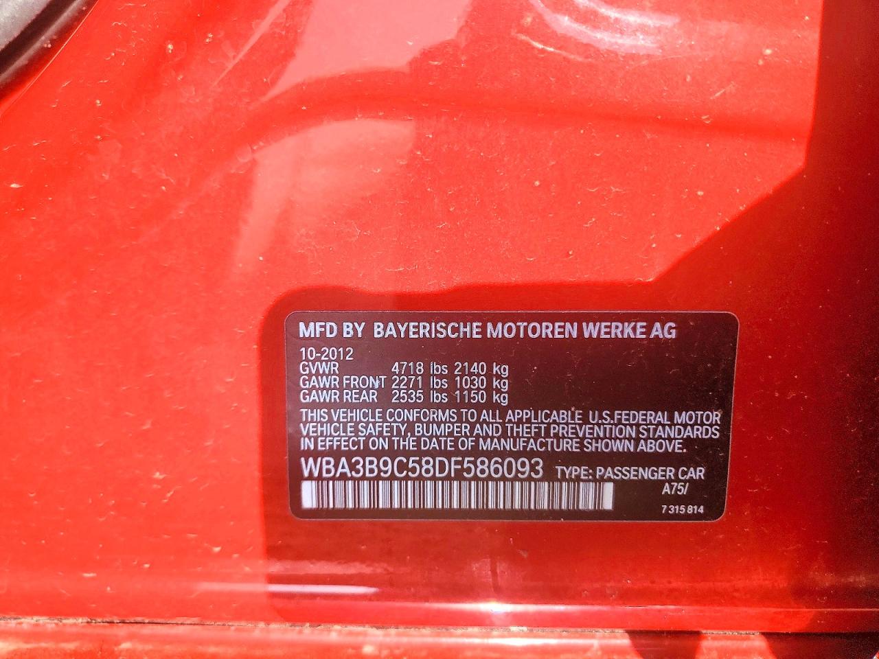 2013 Bmw 335 Xi Red vin: WBA3B9C58DF586093