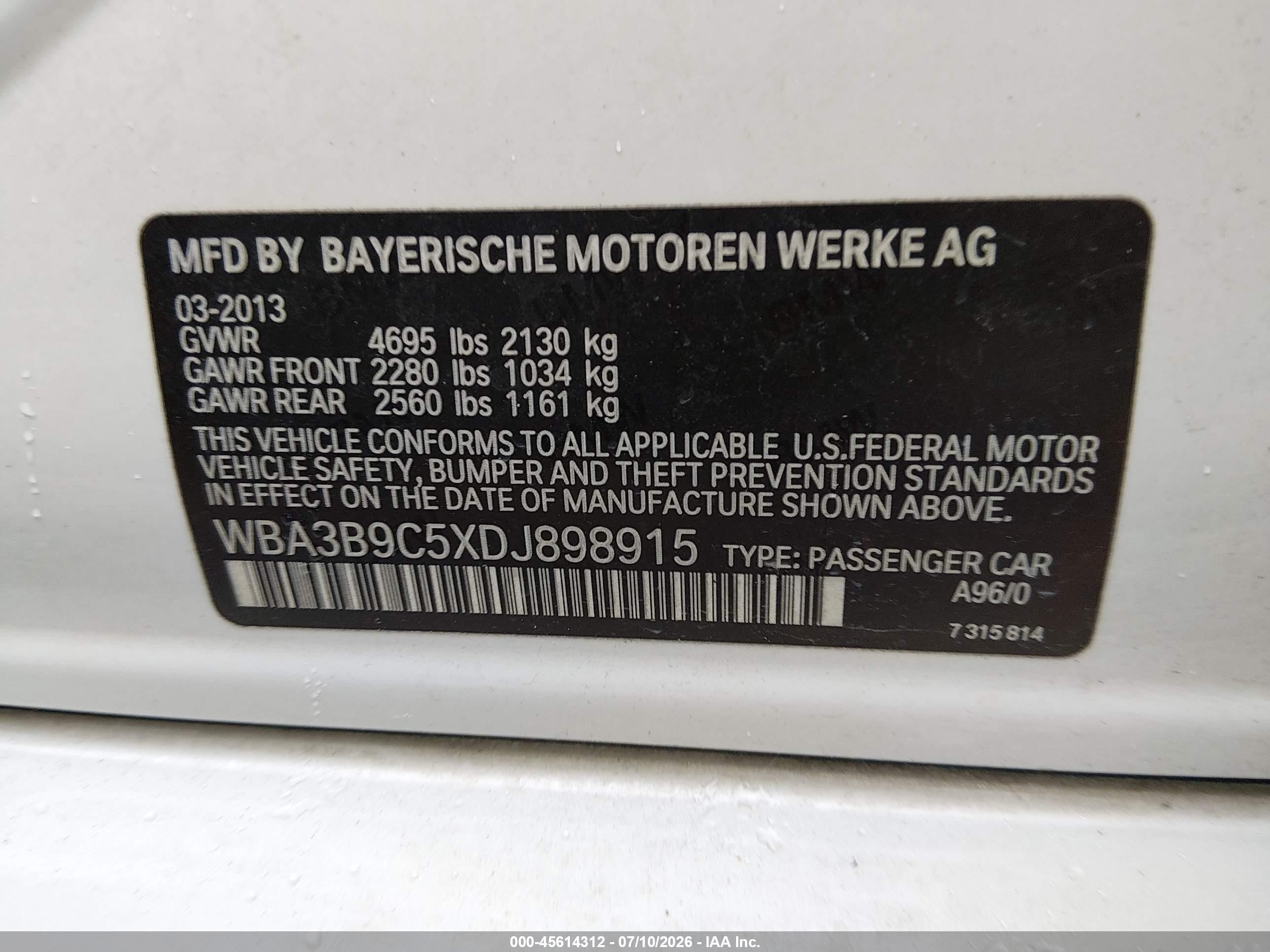 2013 Bmw 335i Xdrive Белый vin: WBA3B9C5XDJ898915