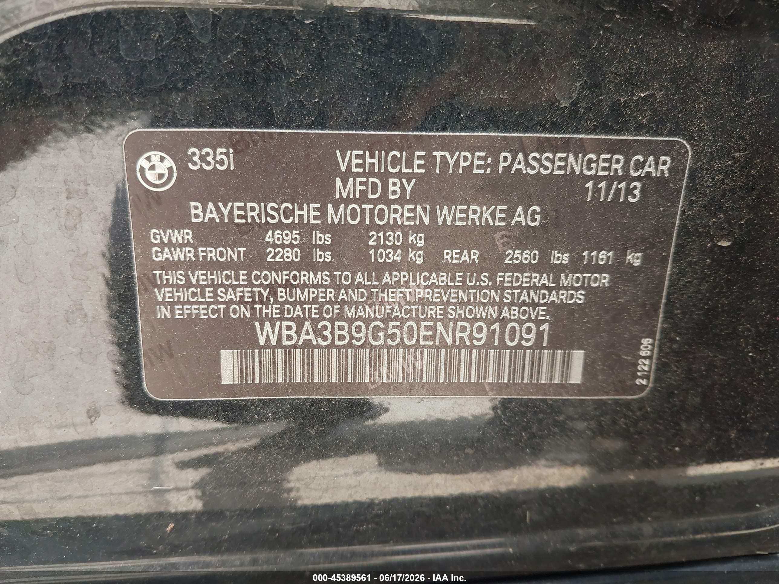 2014 Bmw 335i Xdrive Black vin: WBA3B9G50ENR91091