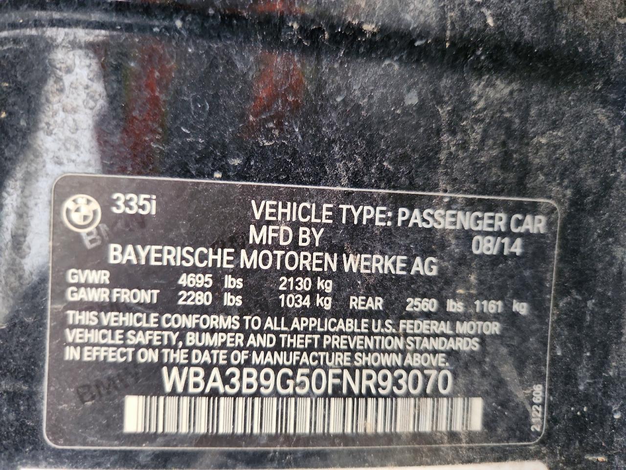 2015 Bmw 335 Xi Black vin: WBA3B9G50FNR93070