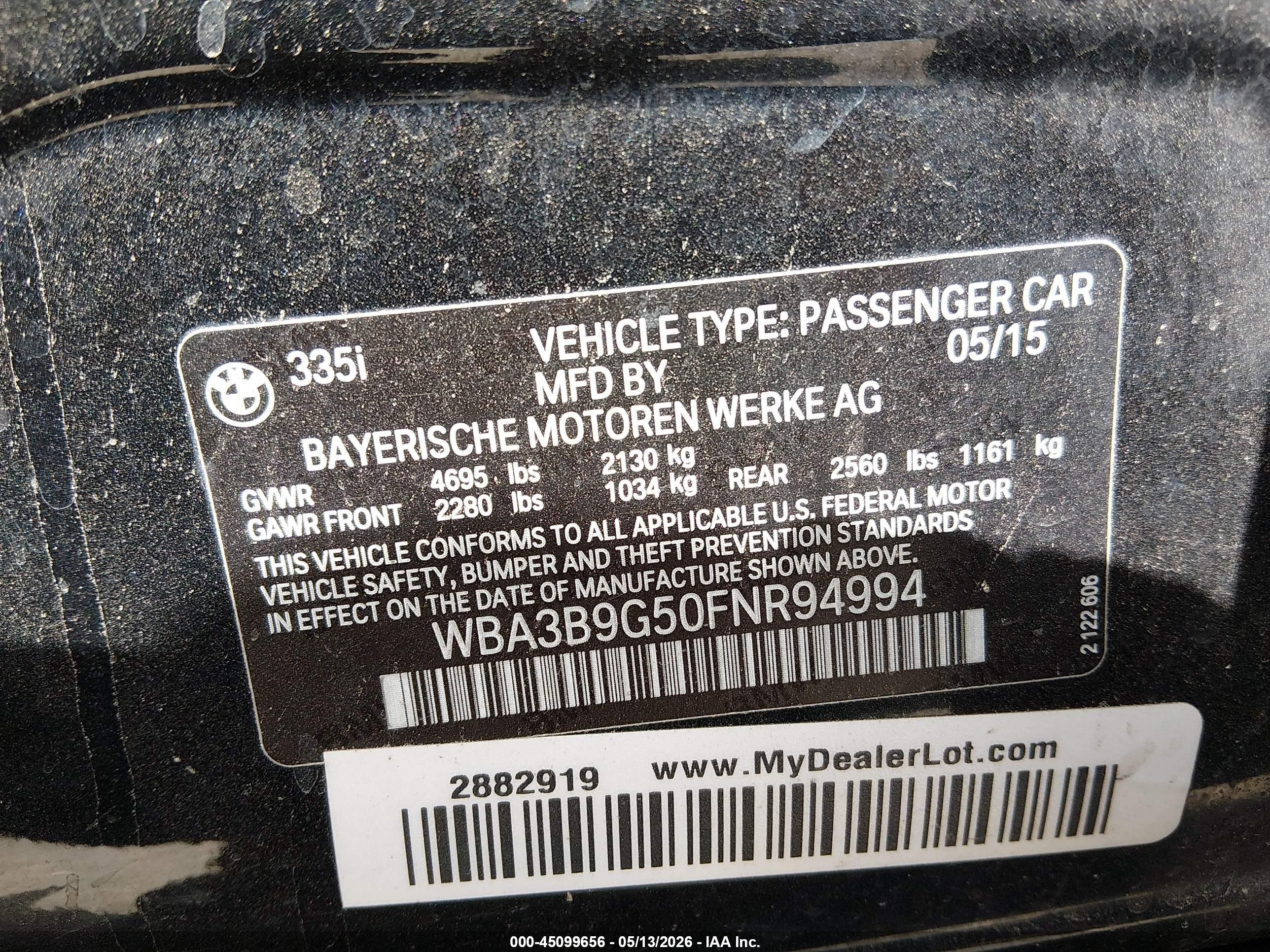 2015 Bmw 335i Xdrive Black vin: WBA3B9G50FNR94994