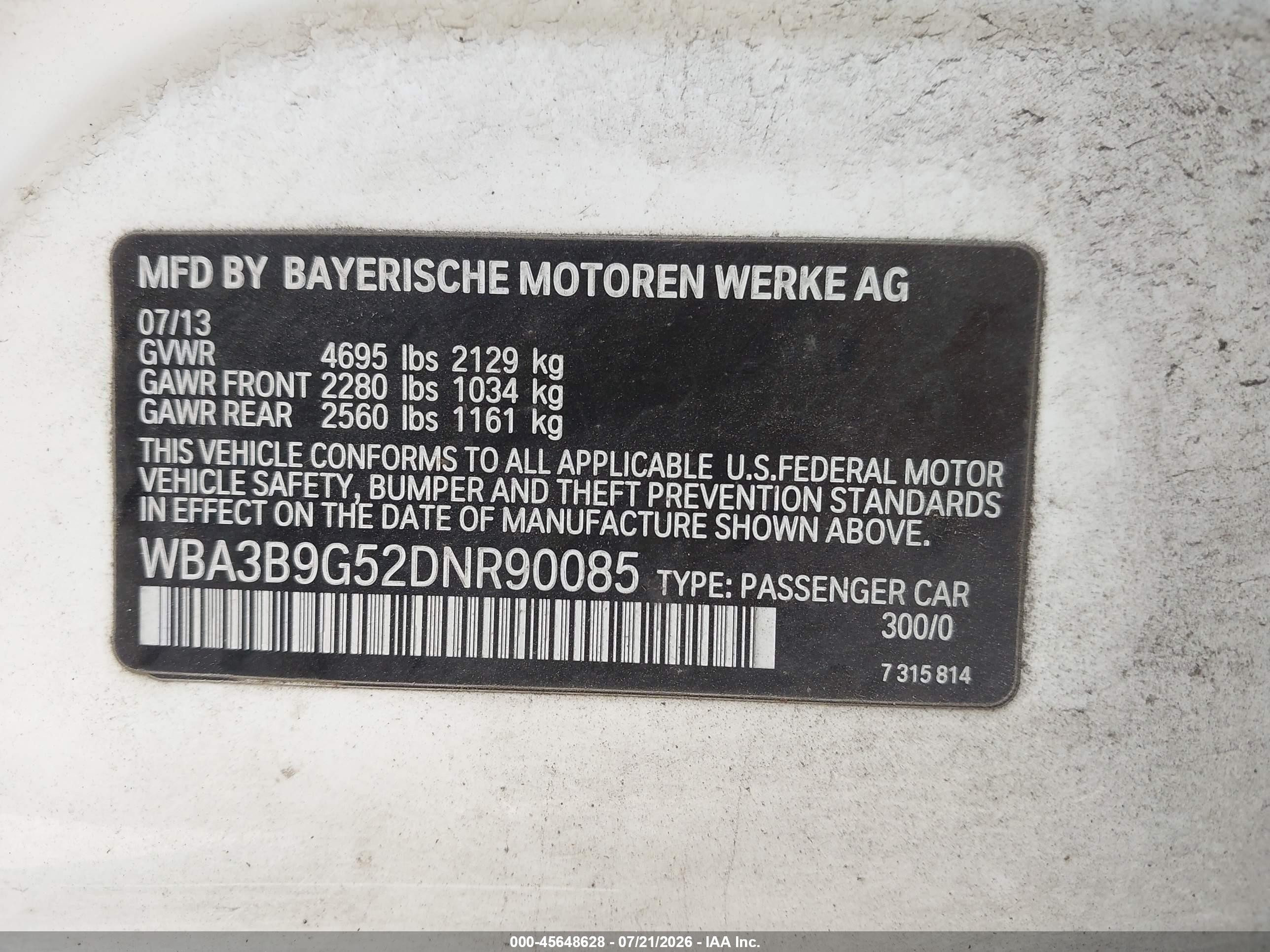 2013 Bmw 335i Xdrive White vin: WBA3B9G52DNR90085