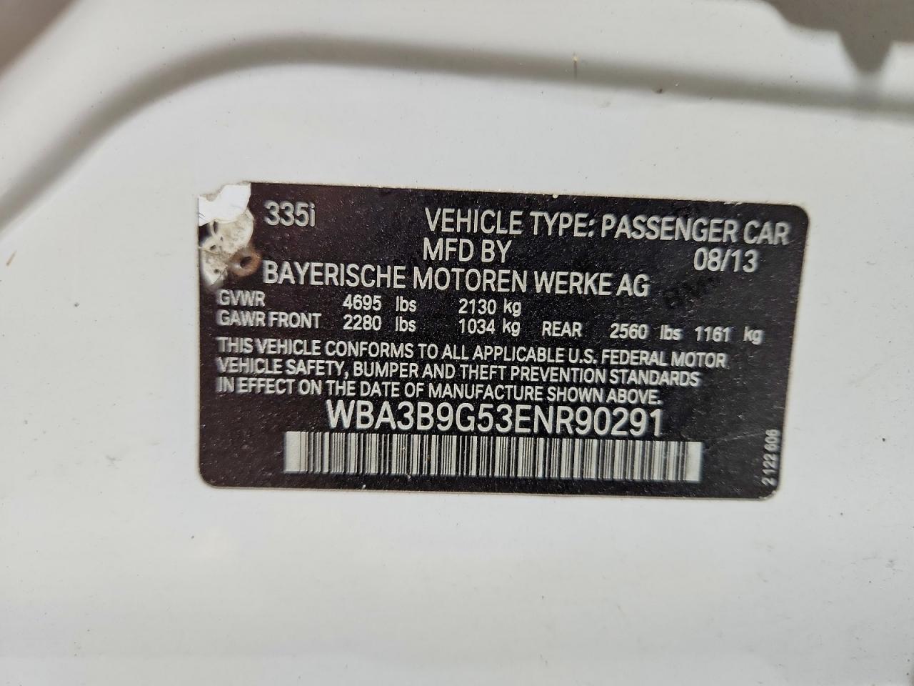 2014 Bmw 335 Xi White vin: WBA3B9G53ENR90291