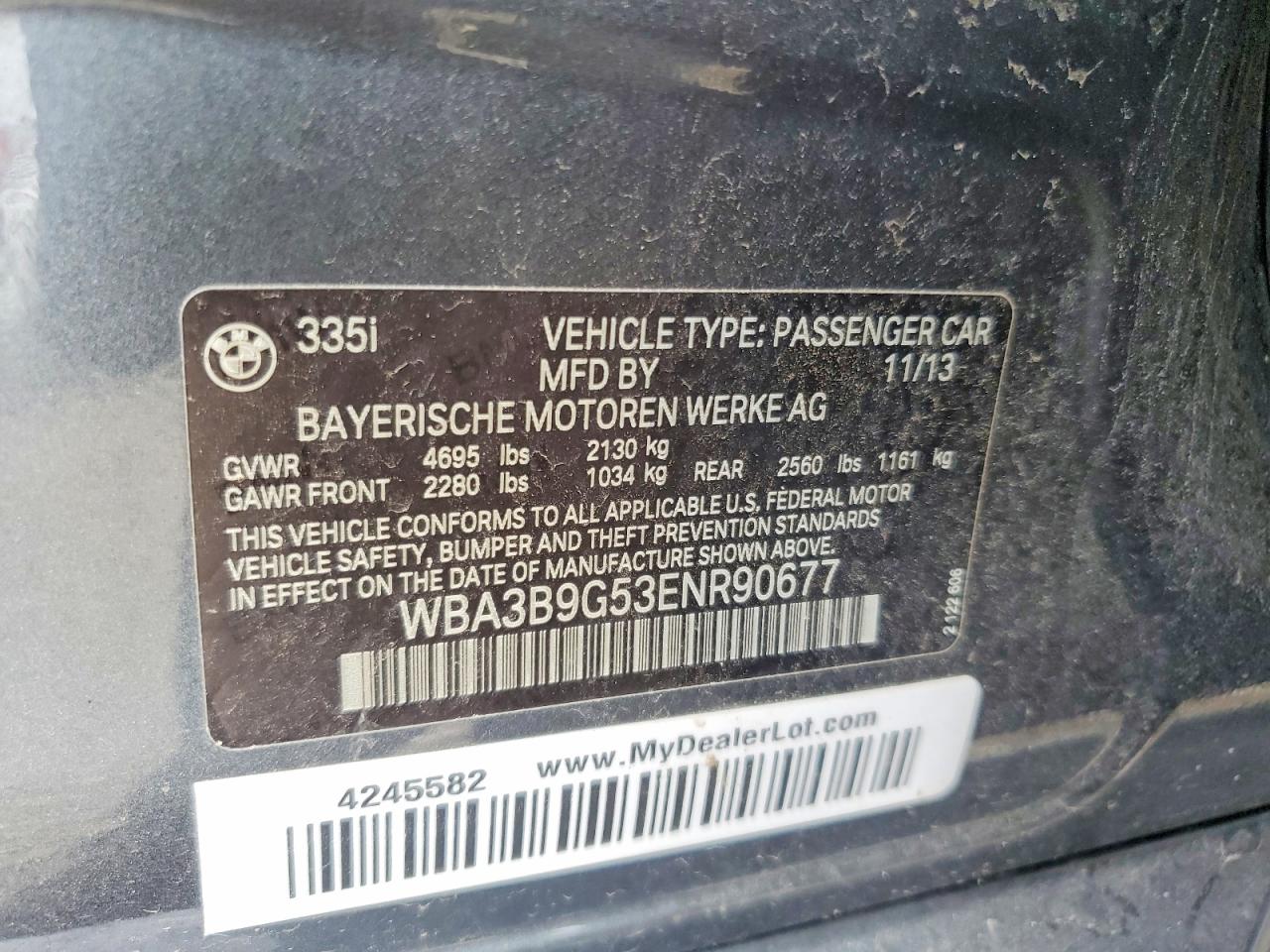 2014 Bmw 335 Xi Серый vin: WBA3B9G53ENR90677