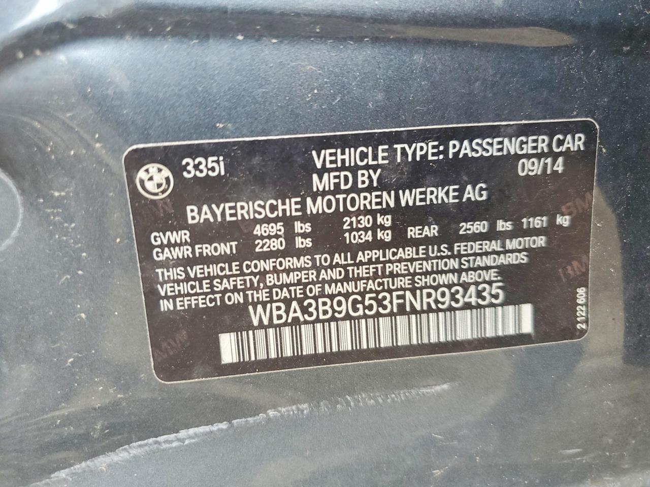 2015 Bmw 335 Xi Серый vin: WBA3B9G53FNR93435