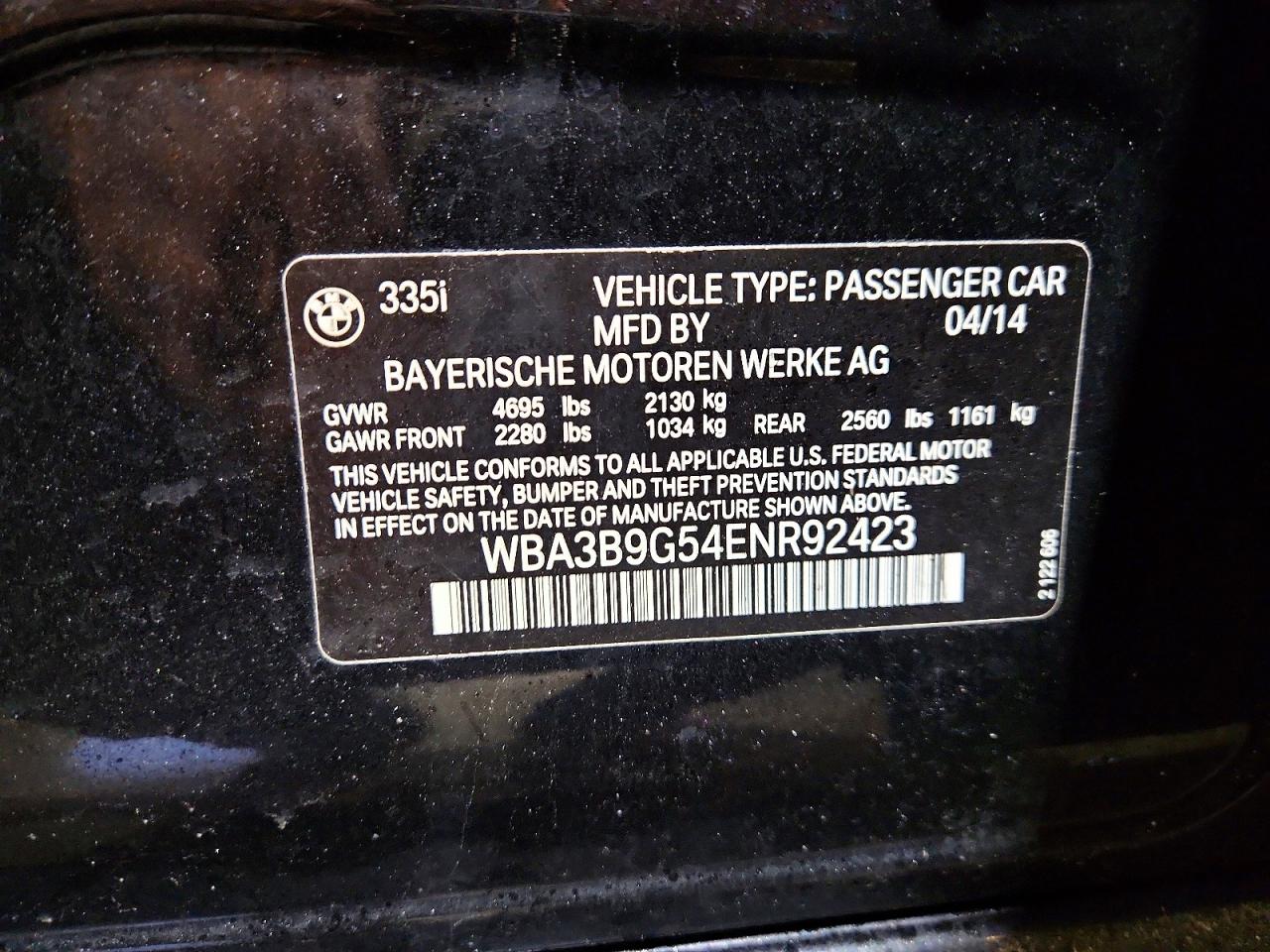 2014 Bmw 335 Xi Black vin: WBA3B9G54ENR92423