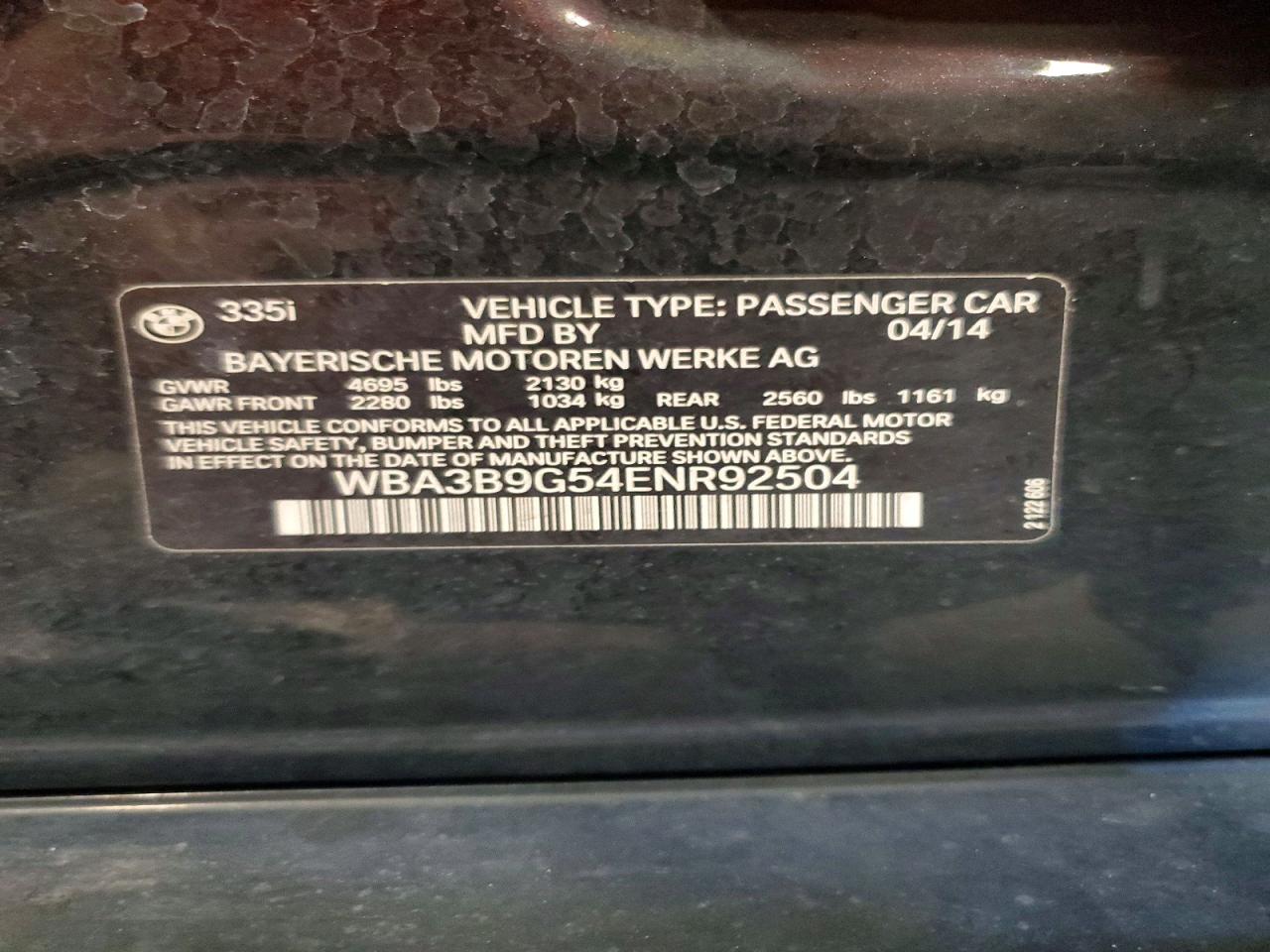 2014 Bmw 335 Xi Black vin: WBA3B9G54ENR92504