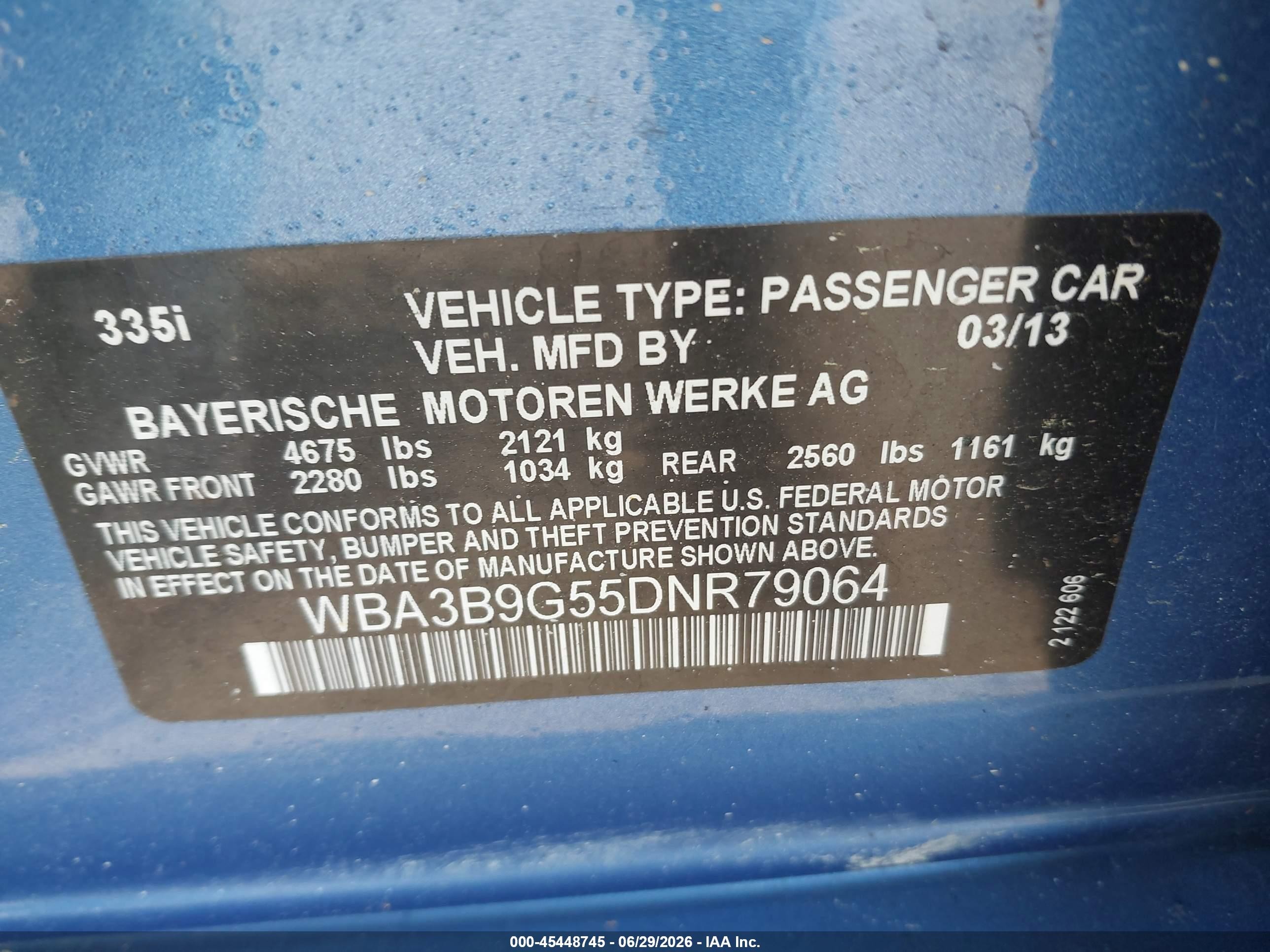 2013 Bmw 335i Xdrive Синий vin: WBA3B9G55DNR79064