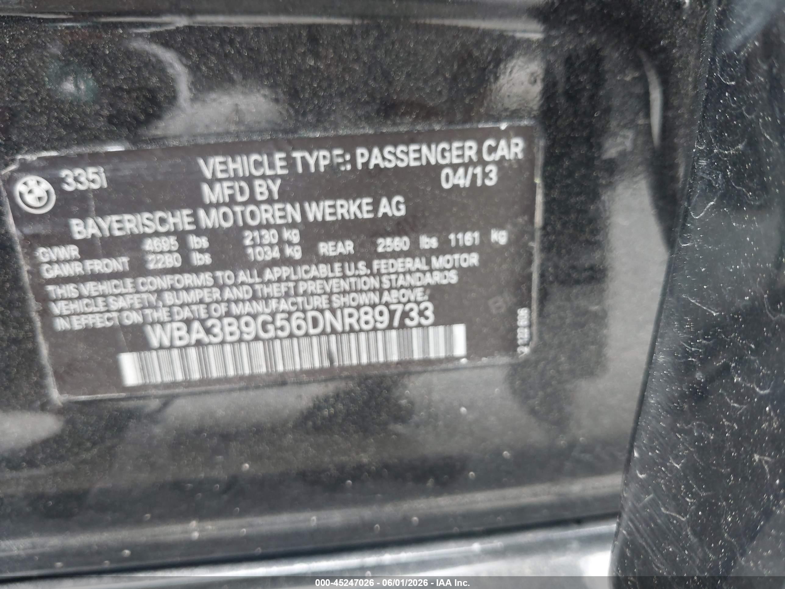 2013 Bmw 335i Xdrive Black vin: WBA3B9G56DNR89733