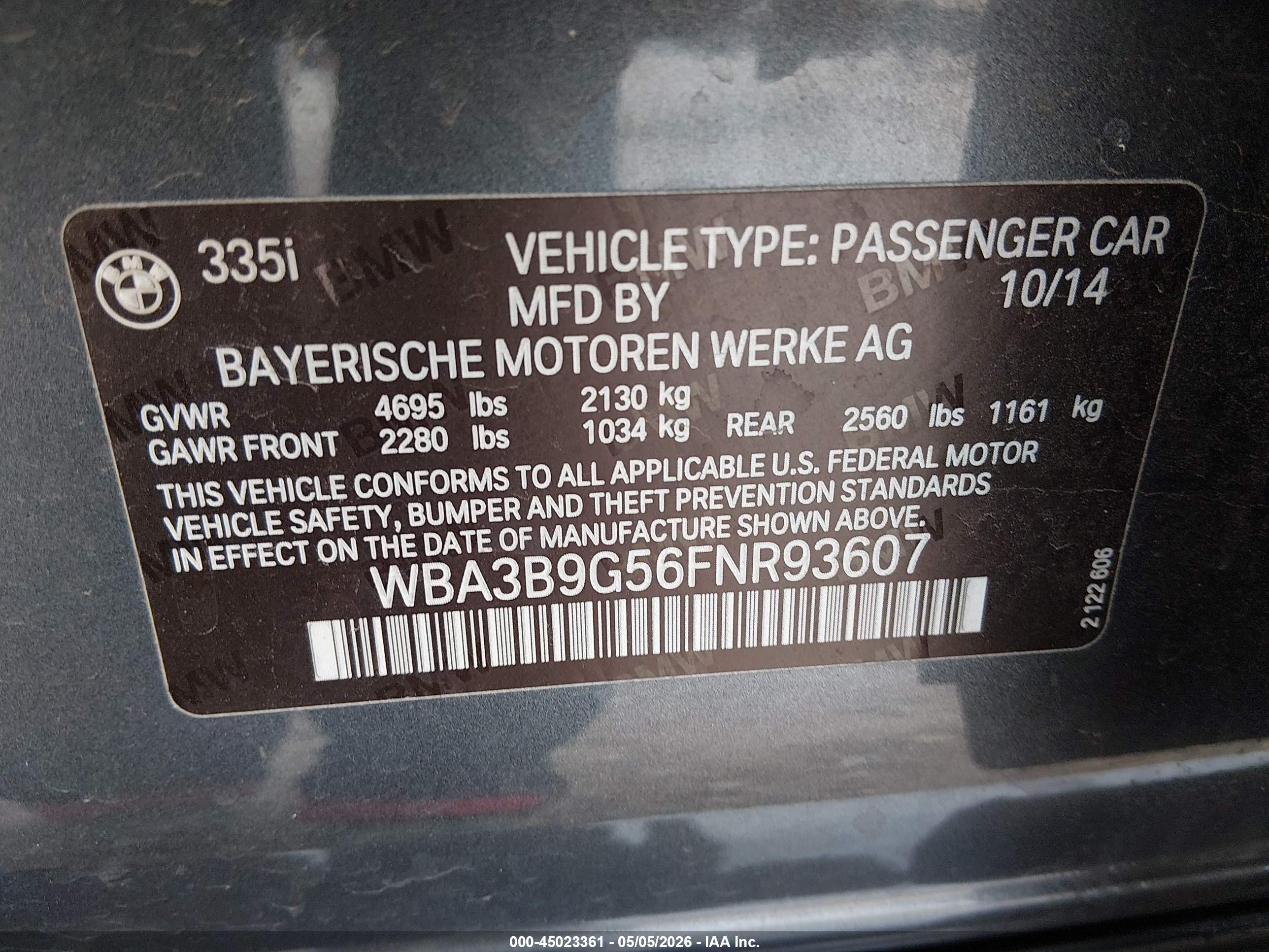 2015 Bmw 335i Xdrive Gray vin: WBA3B9G56FNR93607