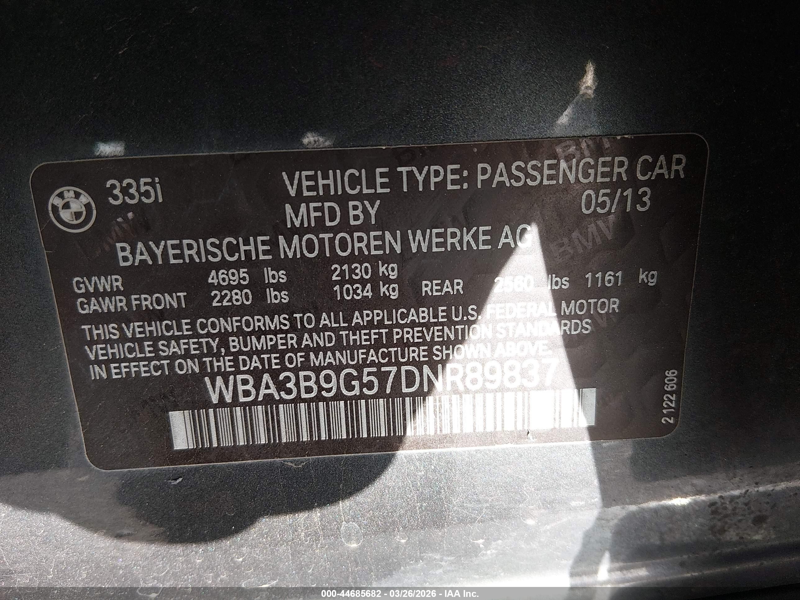 2013 Bmw 335i Xdrive Gray vin: WBA3B9G57DNR89837