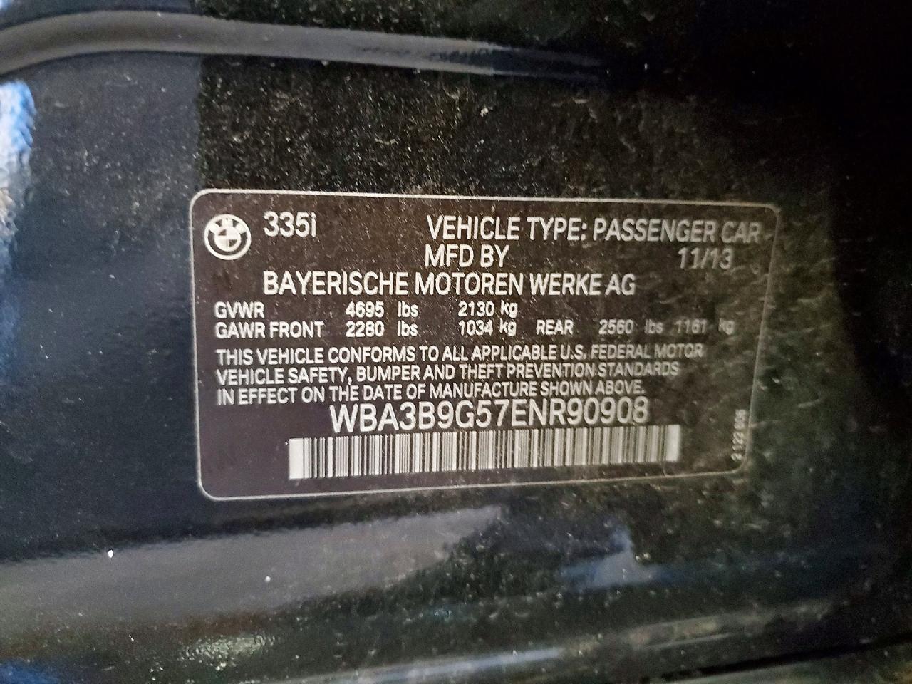 2014 Bmw 335 Xi Черный vin: WBA3B9G57ENR90908