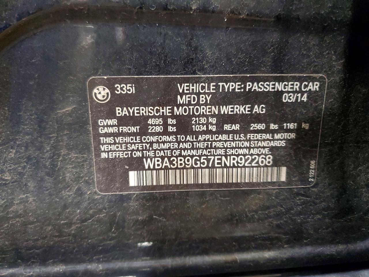 2014 Bmw 335 Xi Black vin: WBA3B9G57ENR92268